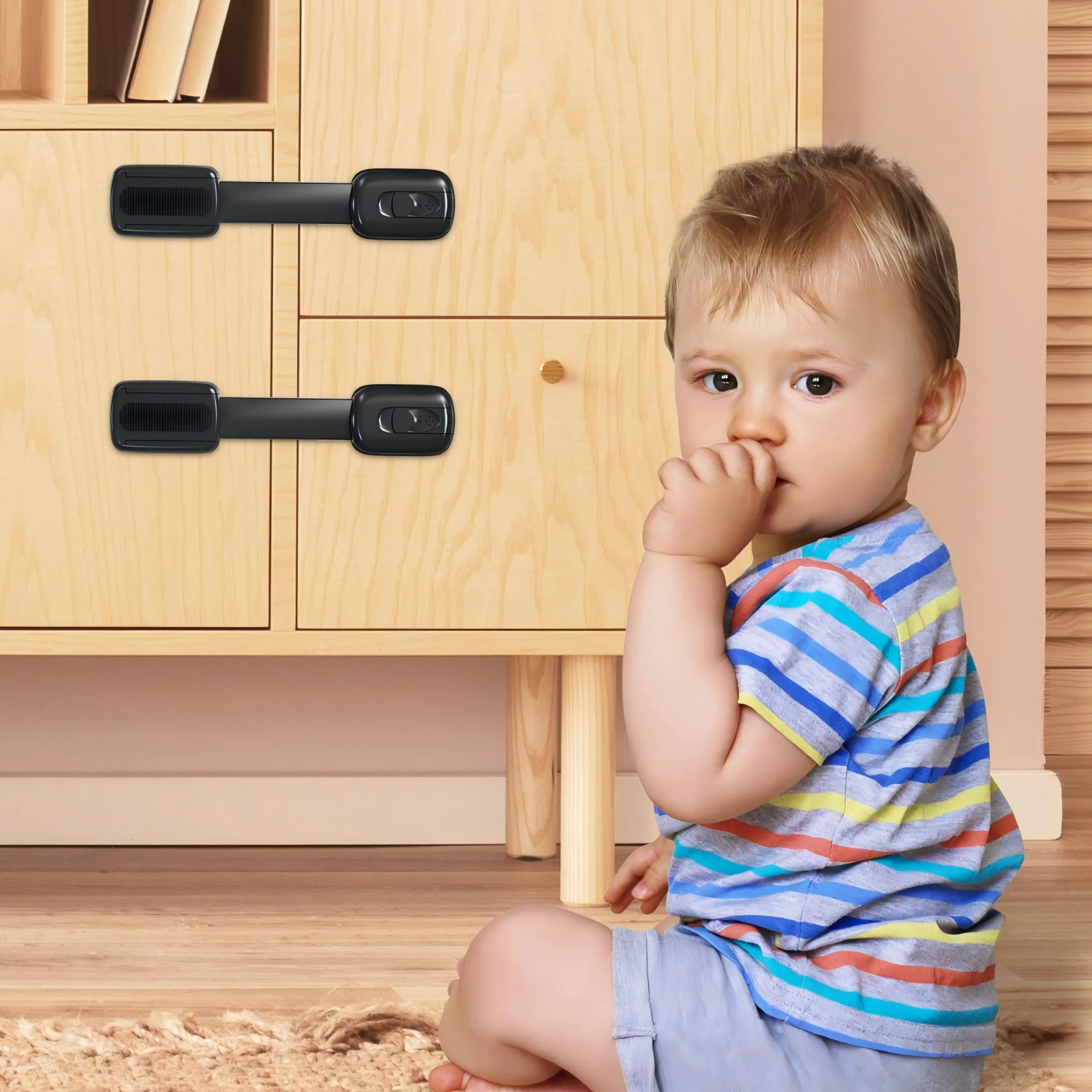 Lot de 8 Serrures de Sécurité pour Placard Enfants avec Adhésif 3M, Bébé Sécurité sans Perçage (Noir)