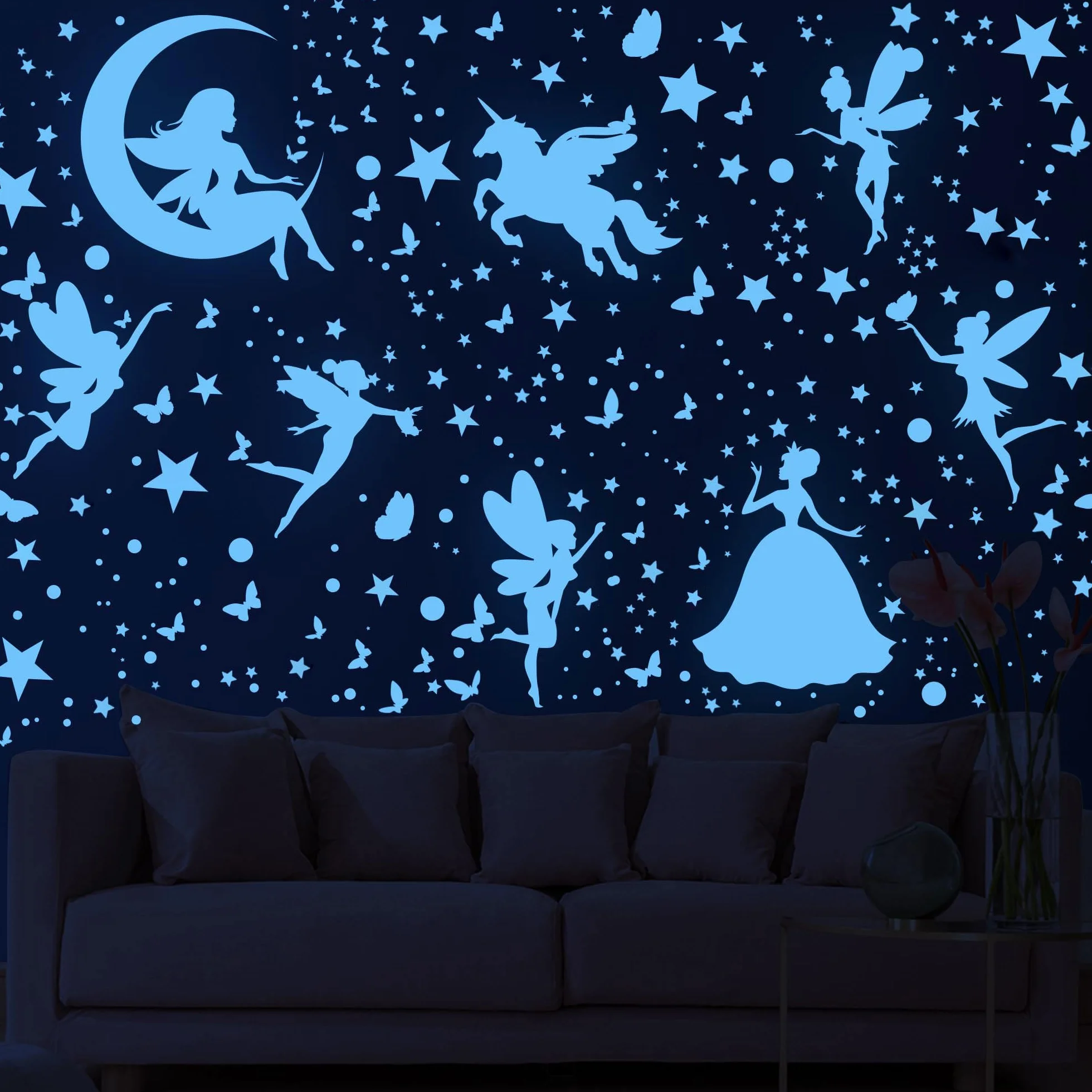 Autocollants Muraux Phosphorescents Fée Étoiles 470 Pièces Décoration Chambre Enfant
