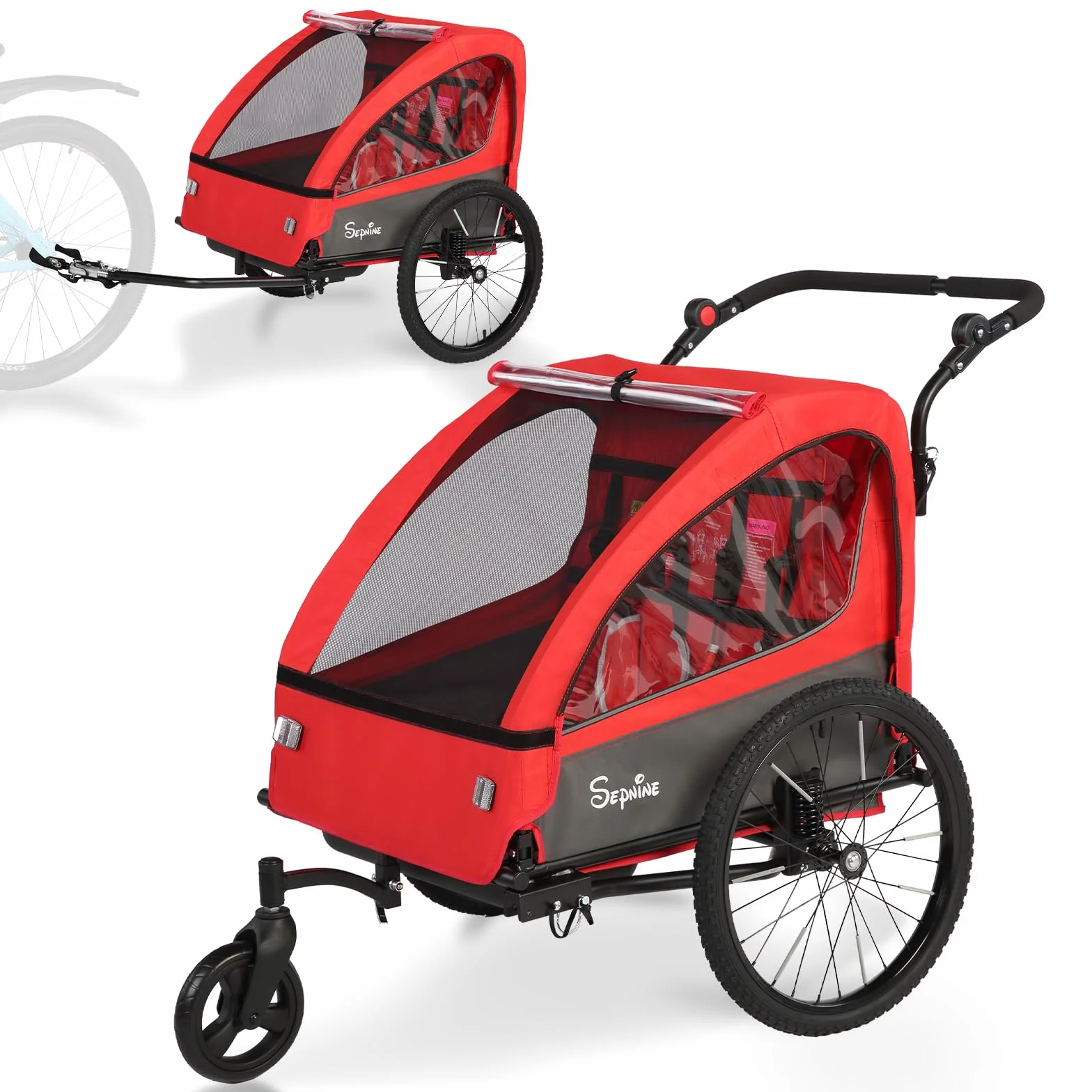 SEPNINE Remorque Velo Enfant 2 en 1 avec Suspension Pliable pour 1-2 Enfants