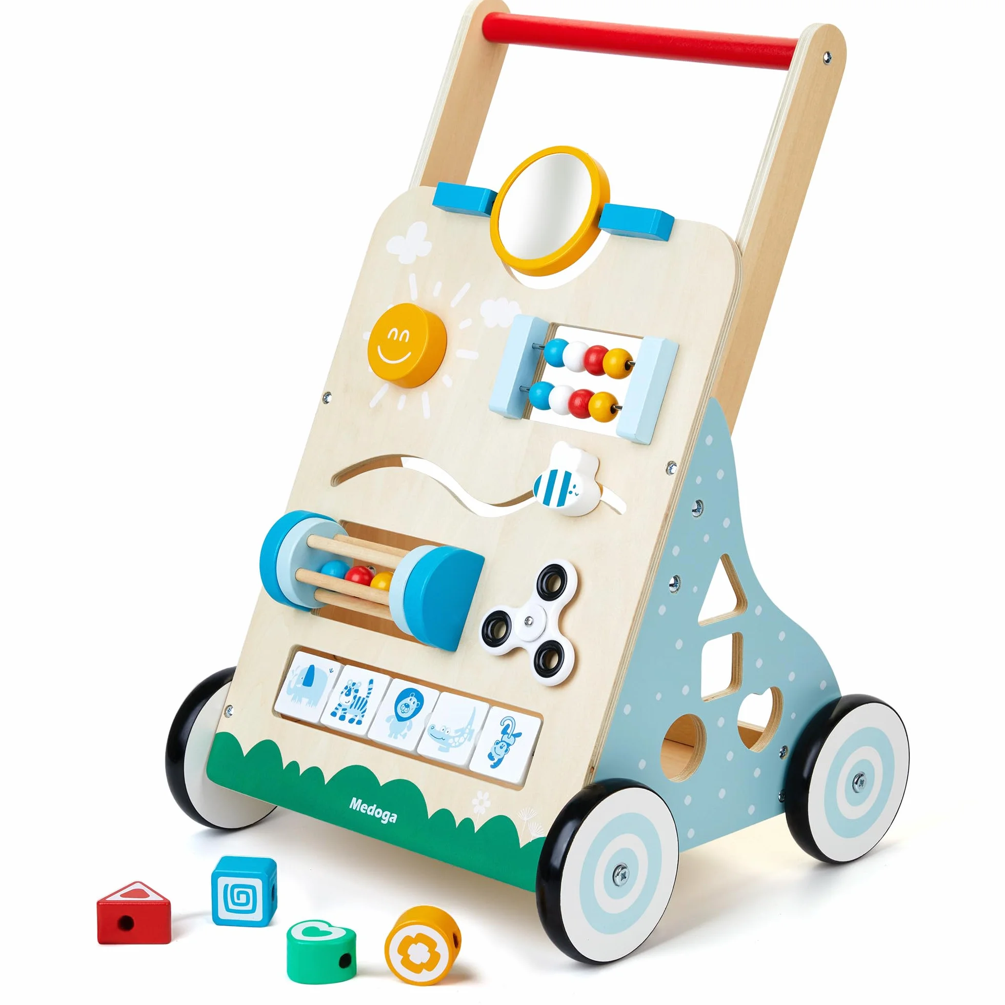 Trotteur en bois 10 en 1 chariot de marche bébé roues caoutchouc centre d'activité aide marche jouet garçons filles