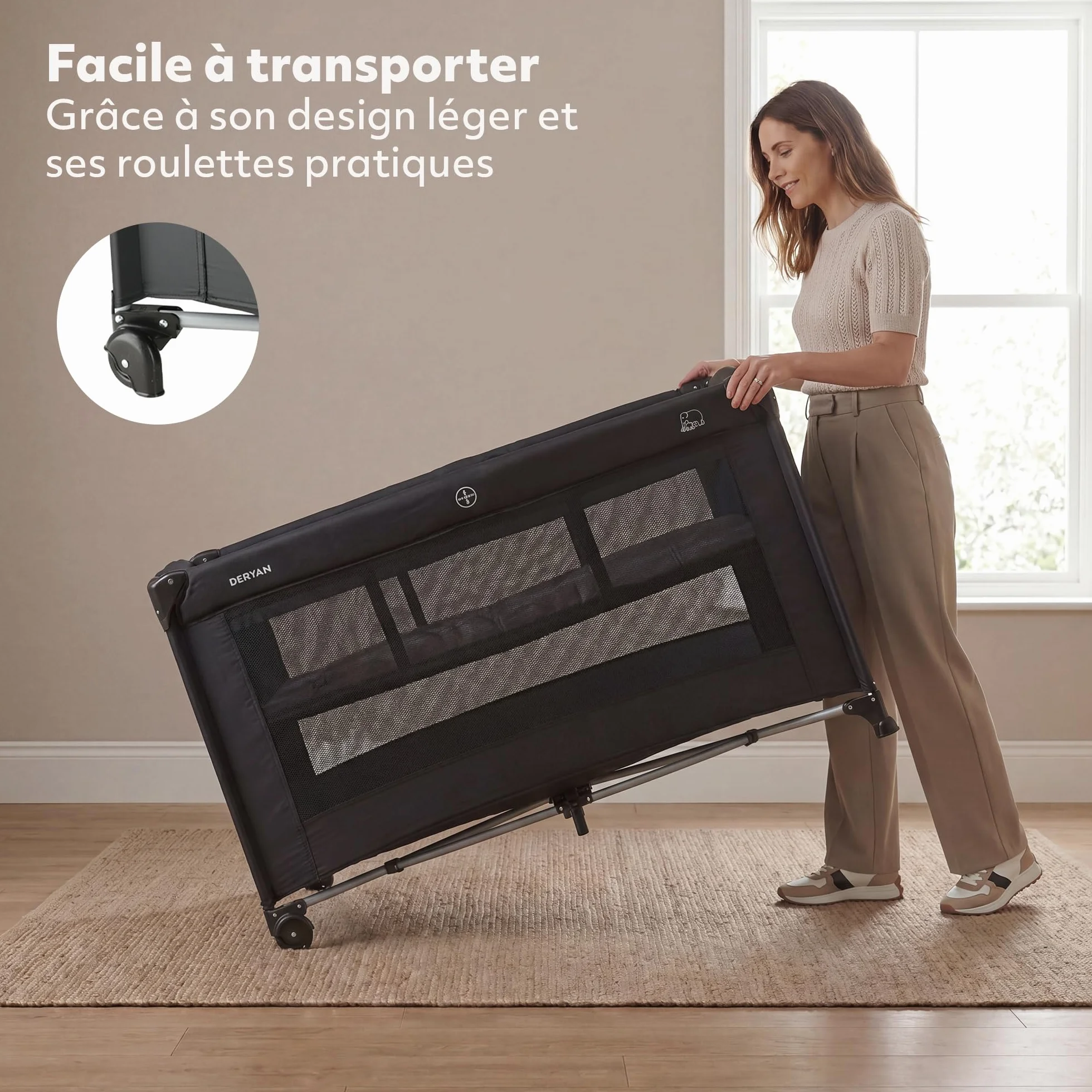 Lit Parapluie 2 en 1 Deryan pour Bébé 120x60 cm Noir avec Étagères et Sac de Transport
