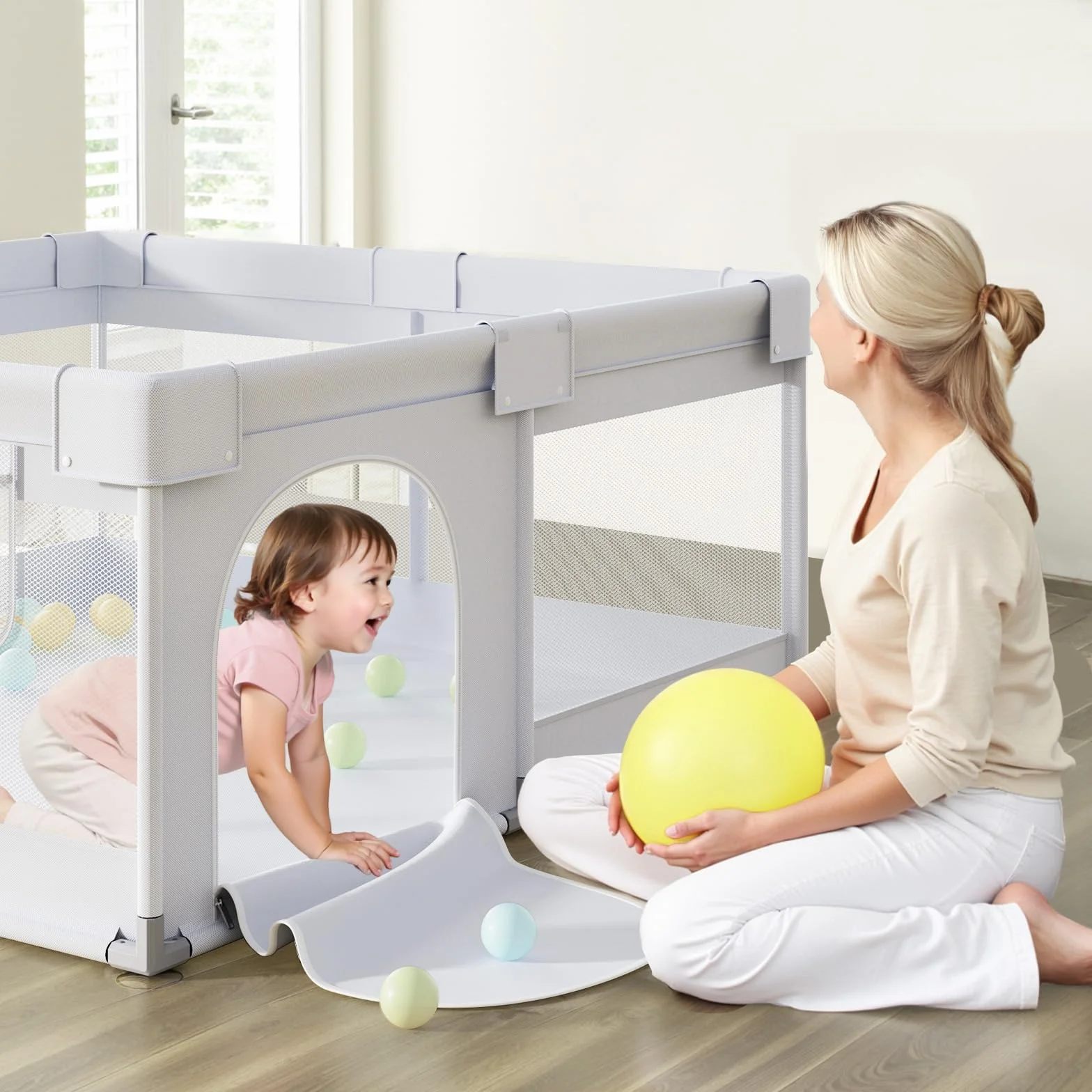 Petit Parc Bebe 120×120 cm Parc Enfant Ventouses Stable Parc De Jeu Bébé Maille Respirante