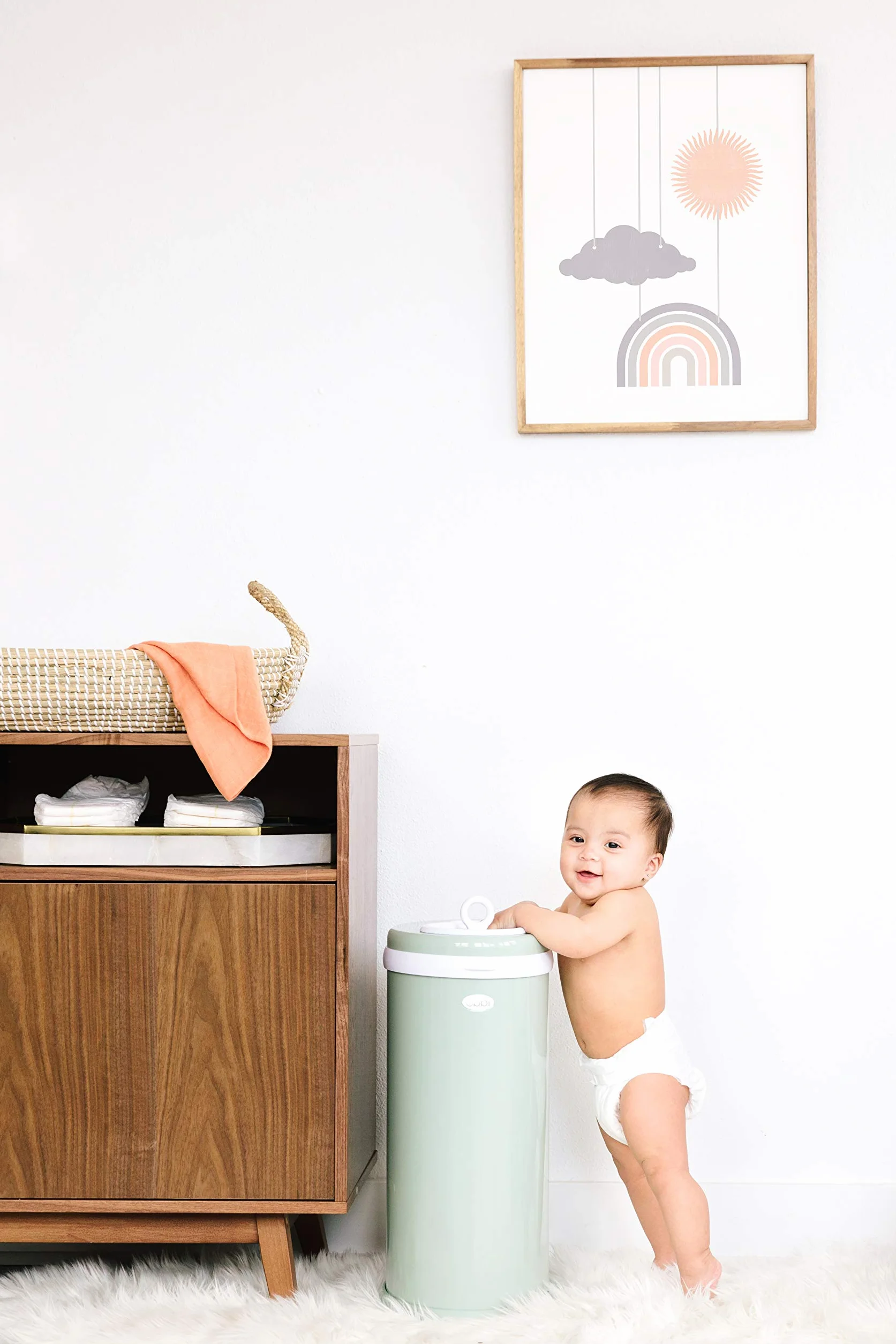 Ubbi Steel Odor Locking Nappy Disposal Bin, No Special Bag Required, Diaper Pail, Sage Green