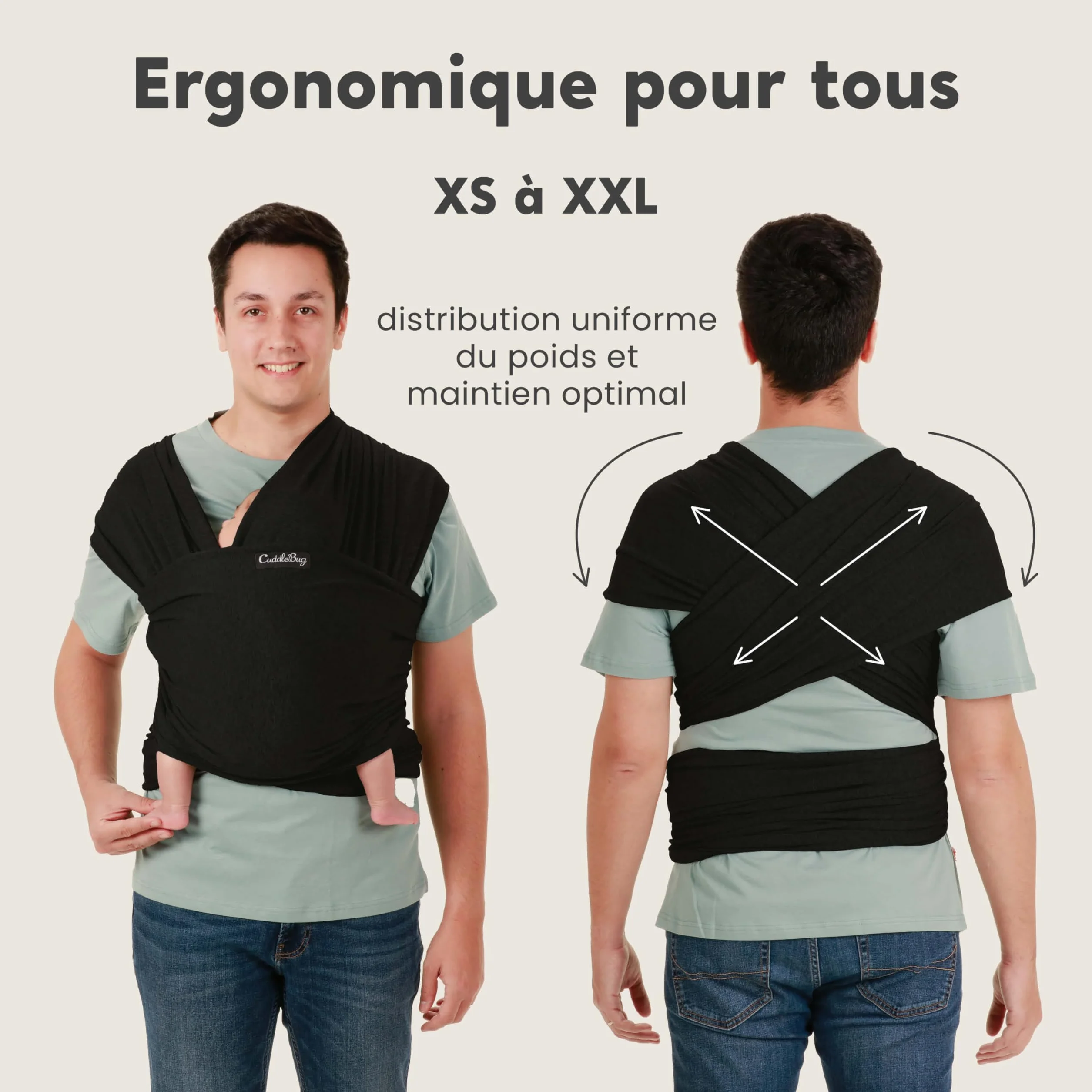 CuddleBug Écharpe de Portage Facile à Enfiler Porte Bébé Naissance Multifonctionnel 16 Kg Noir