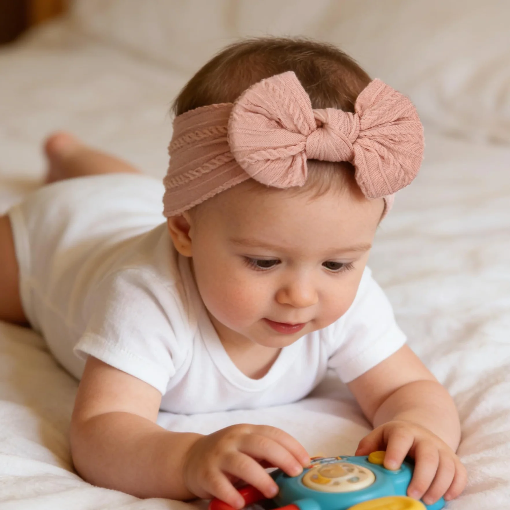 Bandeau Bébé Fille Serre-Tête Arc Élastique Coffret Cadeau 2 Pièces Blanc Rose