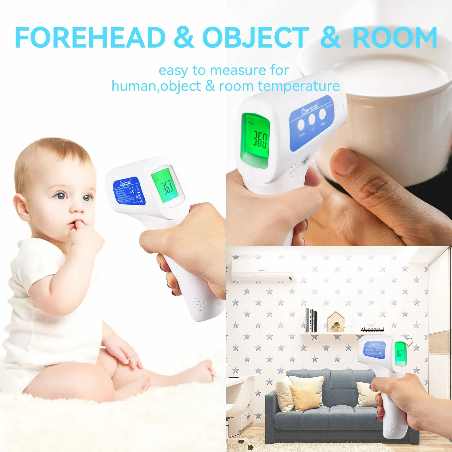 Berrcom Thermomètre Frontal Infrarouge Sans Contact pour Adulte, Bébé et Enfant