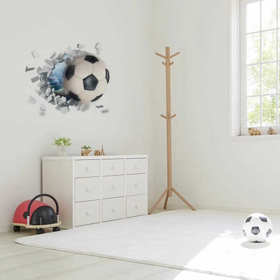 Autocollant Mural Football 3D YunBey pour Chambre Garçon Décoration Vinyle