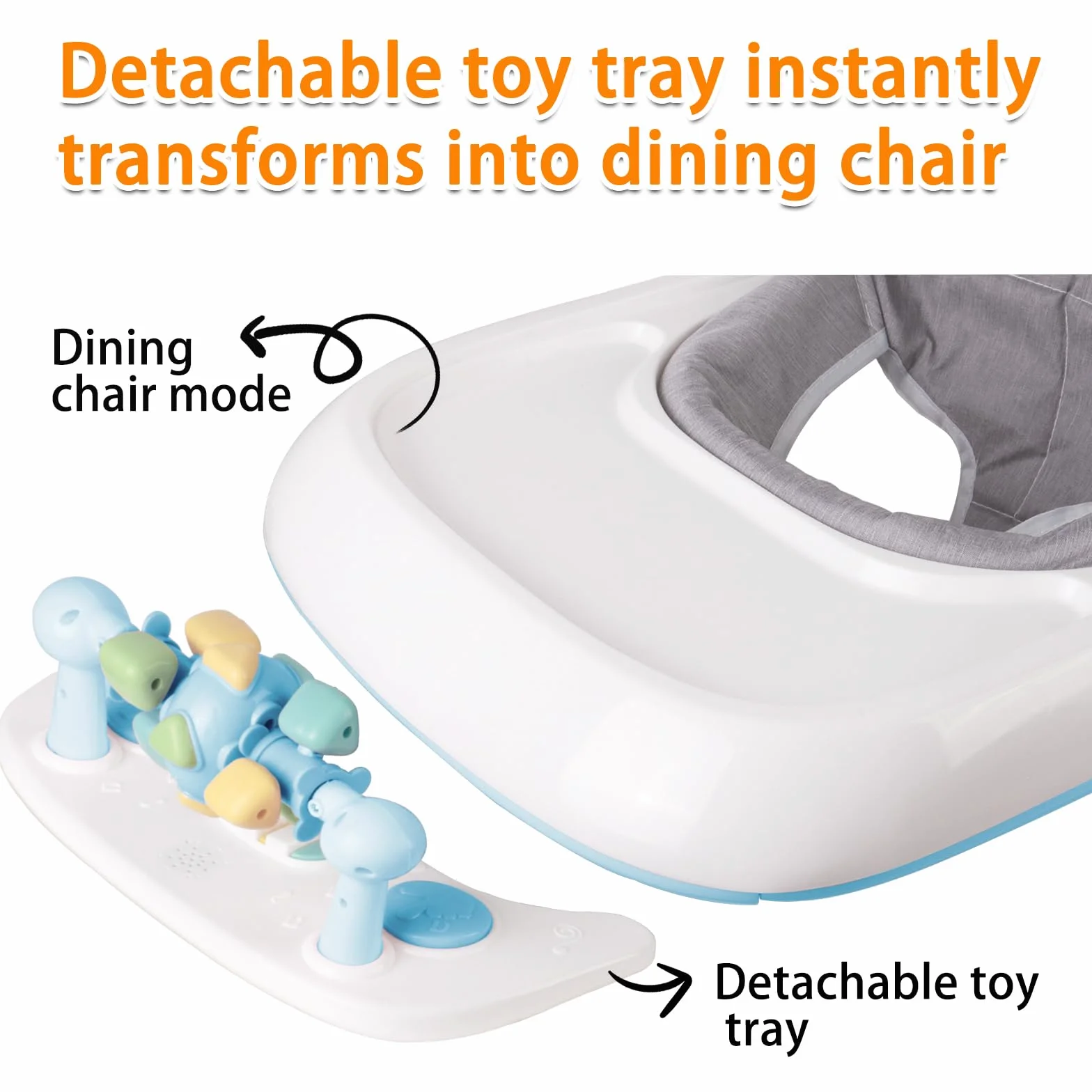 Trotteur Bébé 4-en-1 OHMG avec plateau multi-activités interactive, musique amovible, réglable en hauteur, pliable, jusqu'à 12 kg