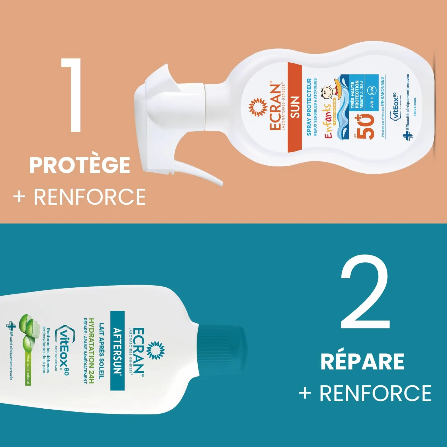 ECRAN® Protection Solaire SPF 50+ Enfant Haute Protection UVA UVB Lumière Bleue Résistant à l'eau