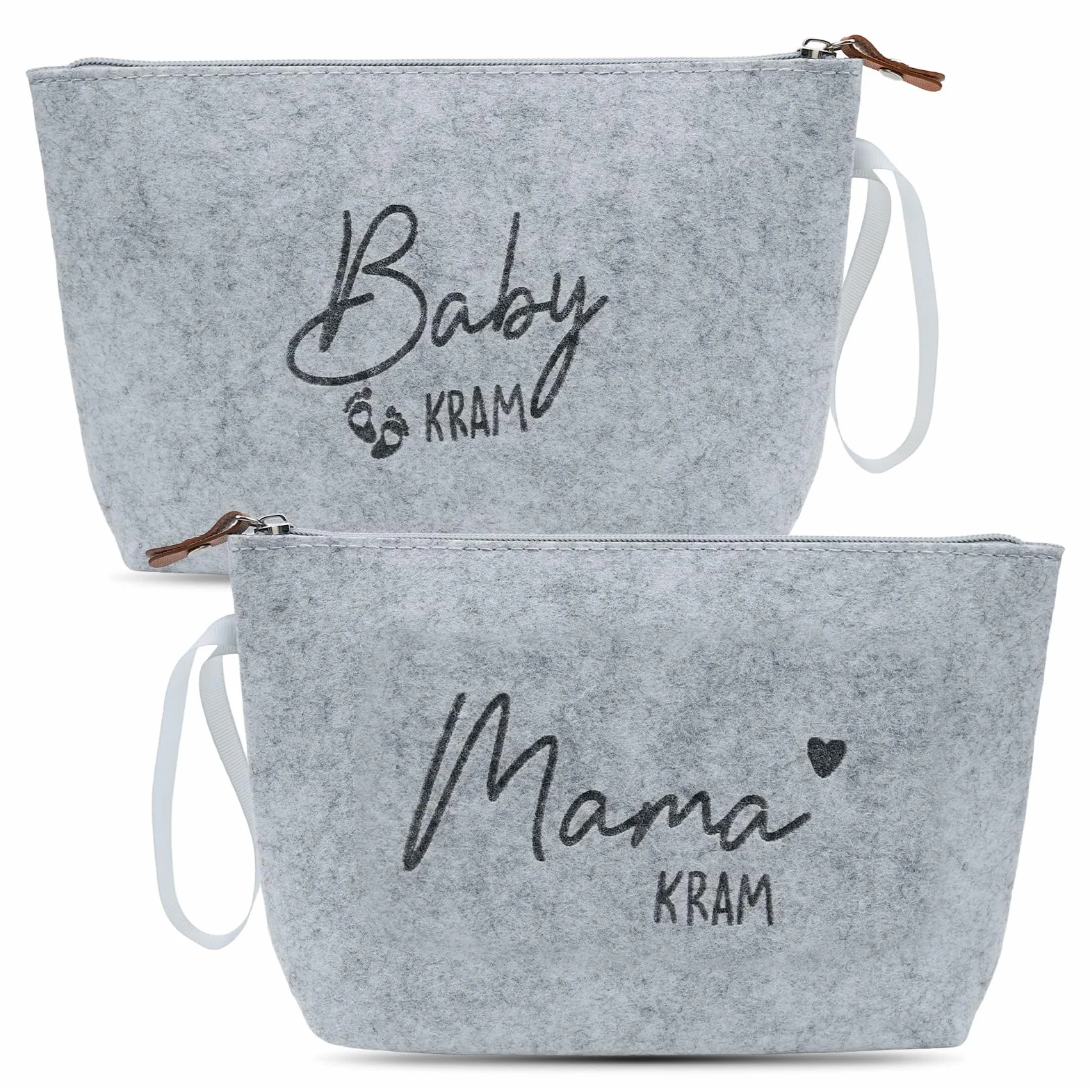 Kosmetiktasche aus Filz mit Reißverschluss Geschenke für Mama zur Geburt 2 Stück gris clair