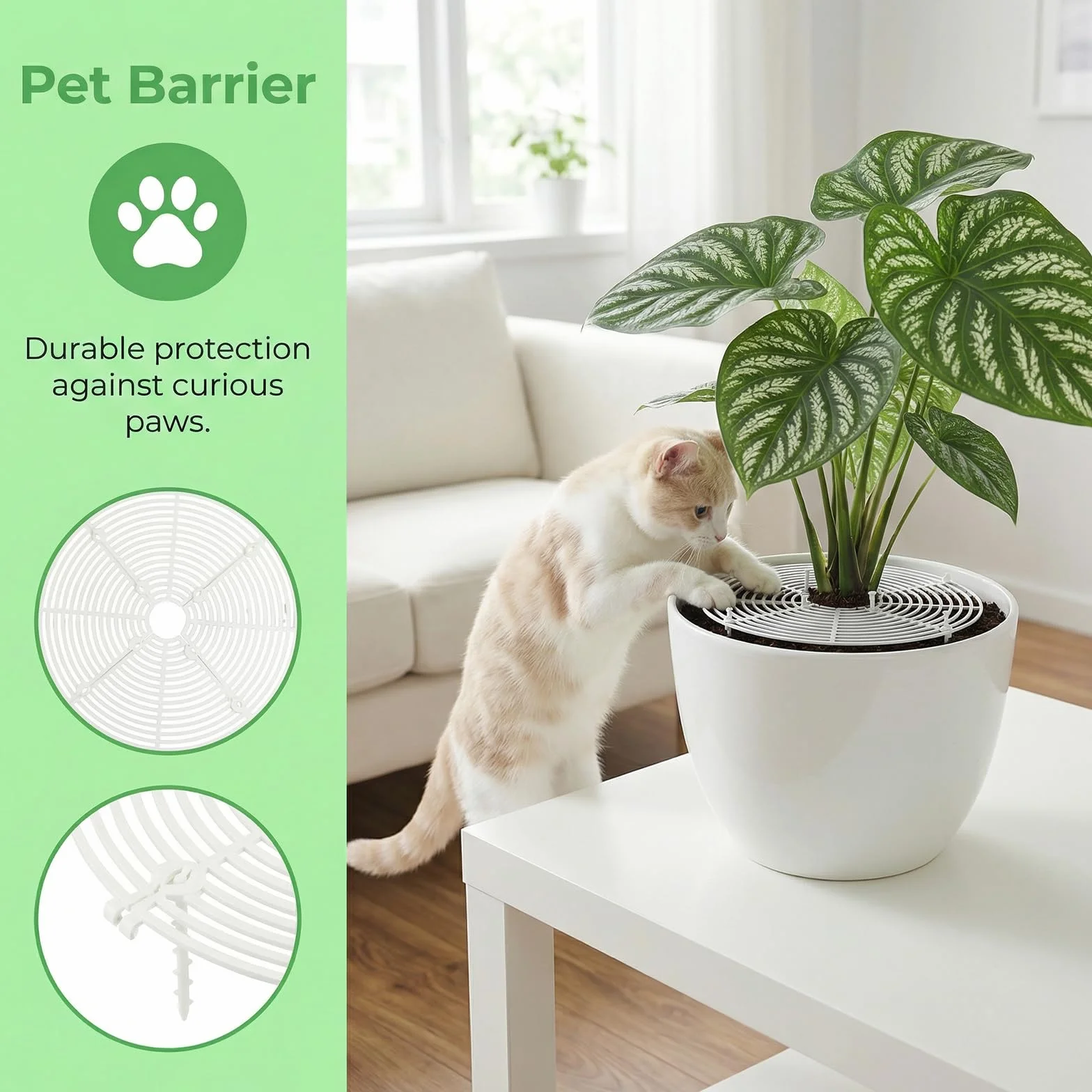 Grilles de Protection pour Pots de Plantes 30 cm, Cache-Pot Découpable Plastique - Protège Plantes Contre Chats et Enfants, Blanc