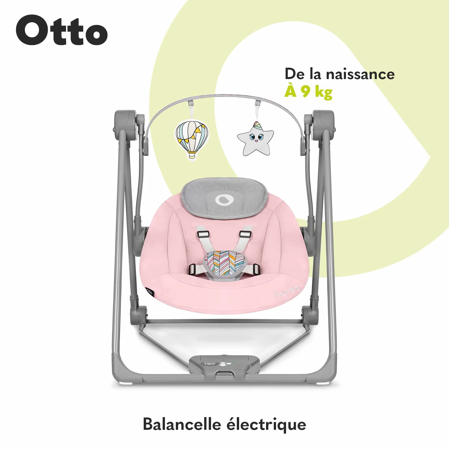 LIONELO Otto Transat Bebe Balancelle jusqu'à 9 kg, Jouets Interactifs, Sons de la Nature, 5 Vitesses de Bercement