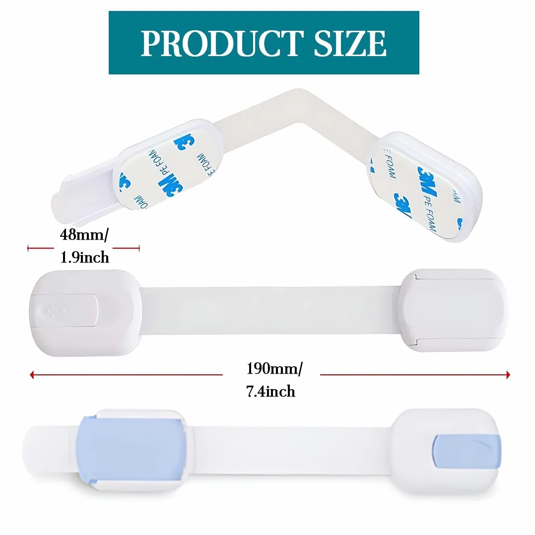 Bébé Sécurité Verrouillage 6 Pièces No Punch Adhésif Fort Bloc Tiroir pour Placards Frigos Tiroirs Toilettes (Blanc, Bleu clair)