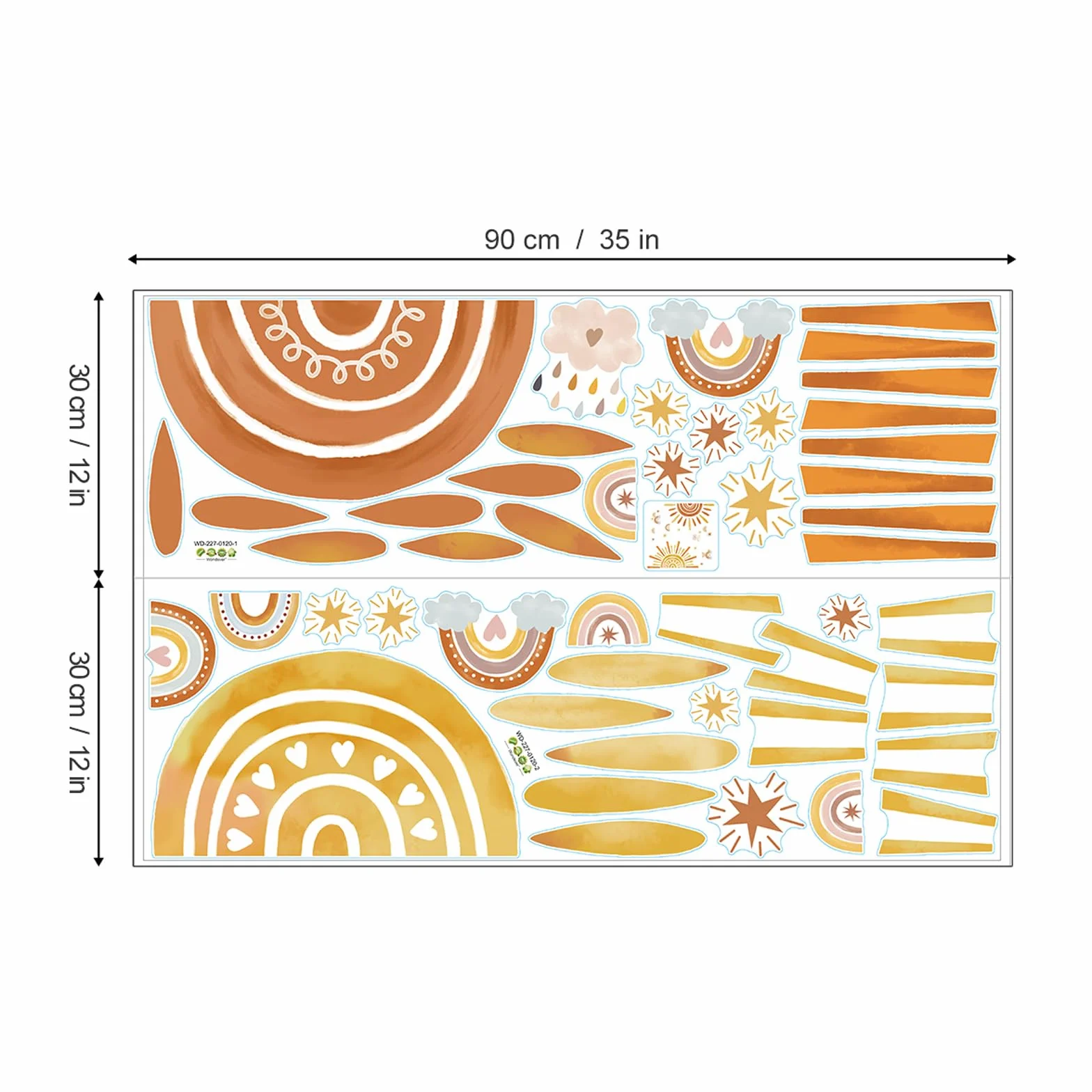 Autocollants Muraux Enfants Arc en Ciel Soleil Étoile Boho pour Chambre Bébé