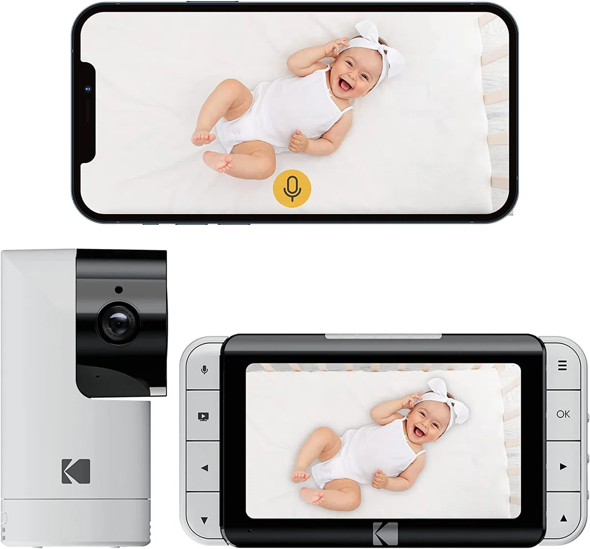 Kodak Cherish C525P Moniteur vidéo Intelligent pour bébé, vidéo de qualité pour des vérifications Rapides et en Toute Confiance, Longue durée de Vie de la Batterie Pendant la Nuit et Les Siestes