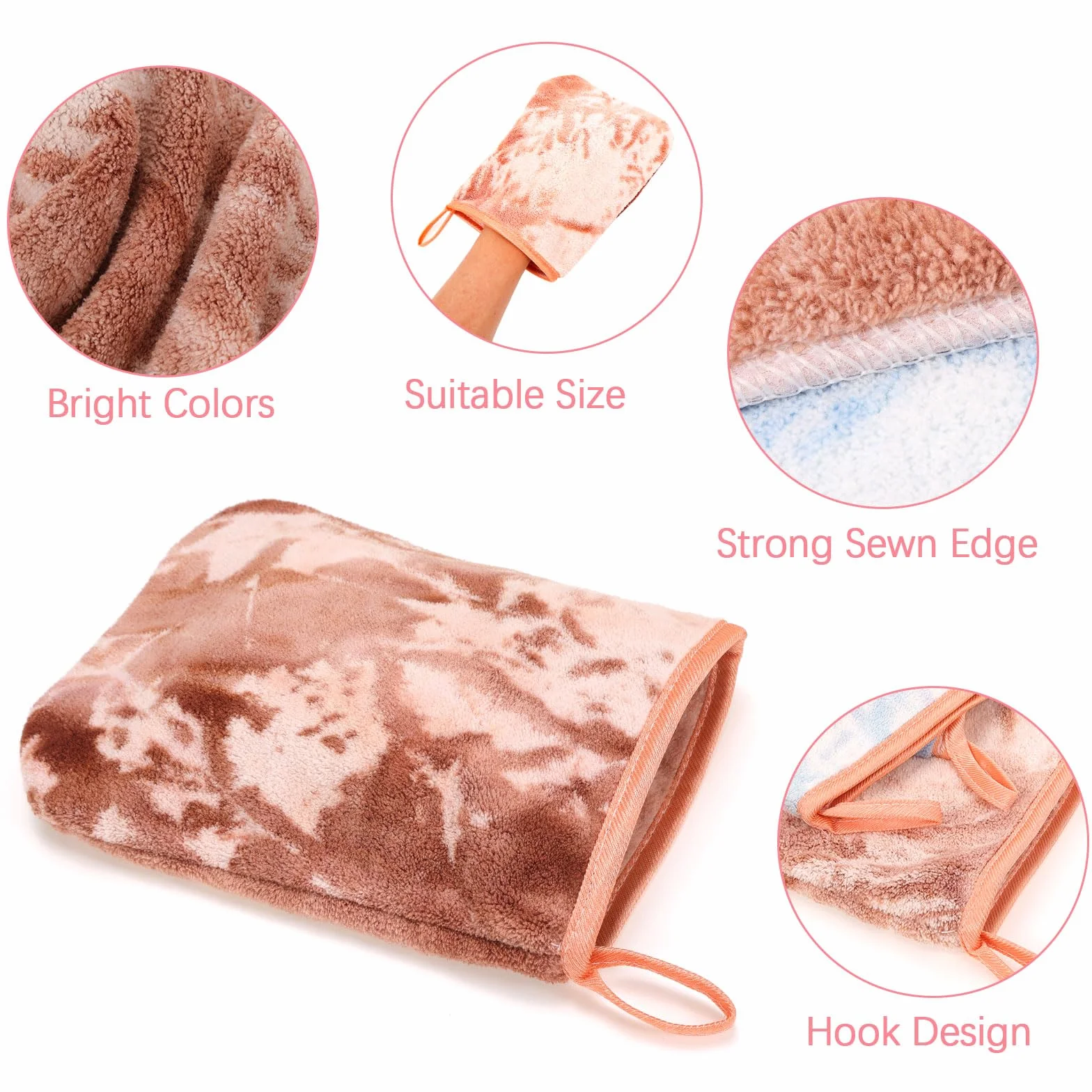 PHOGARY Gants de Toilette 15x21 cm Très Doux Absorbant Polaire Corail Densité élevée Serviette Main Visage Tie-Dye Boucle Suspension