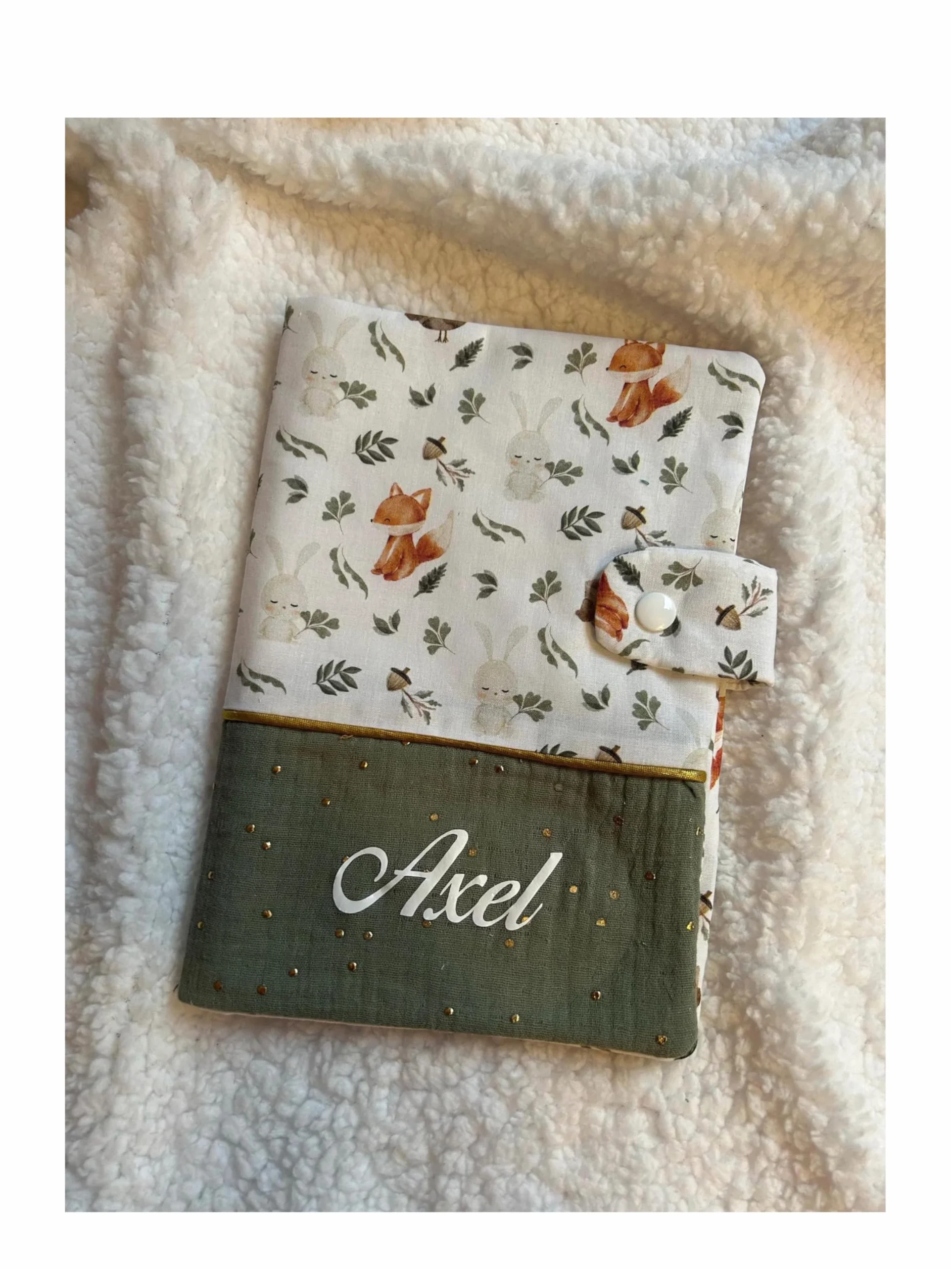 Protège Carnet de Santé Bébé Personnalisé Renard Vert Idée Cadeau Naissance Fille Garçon