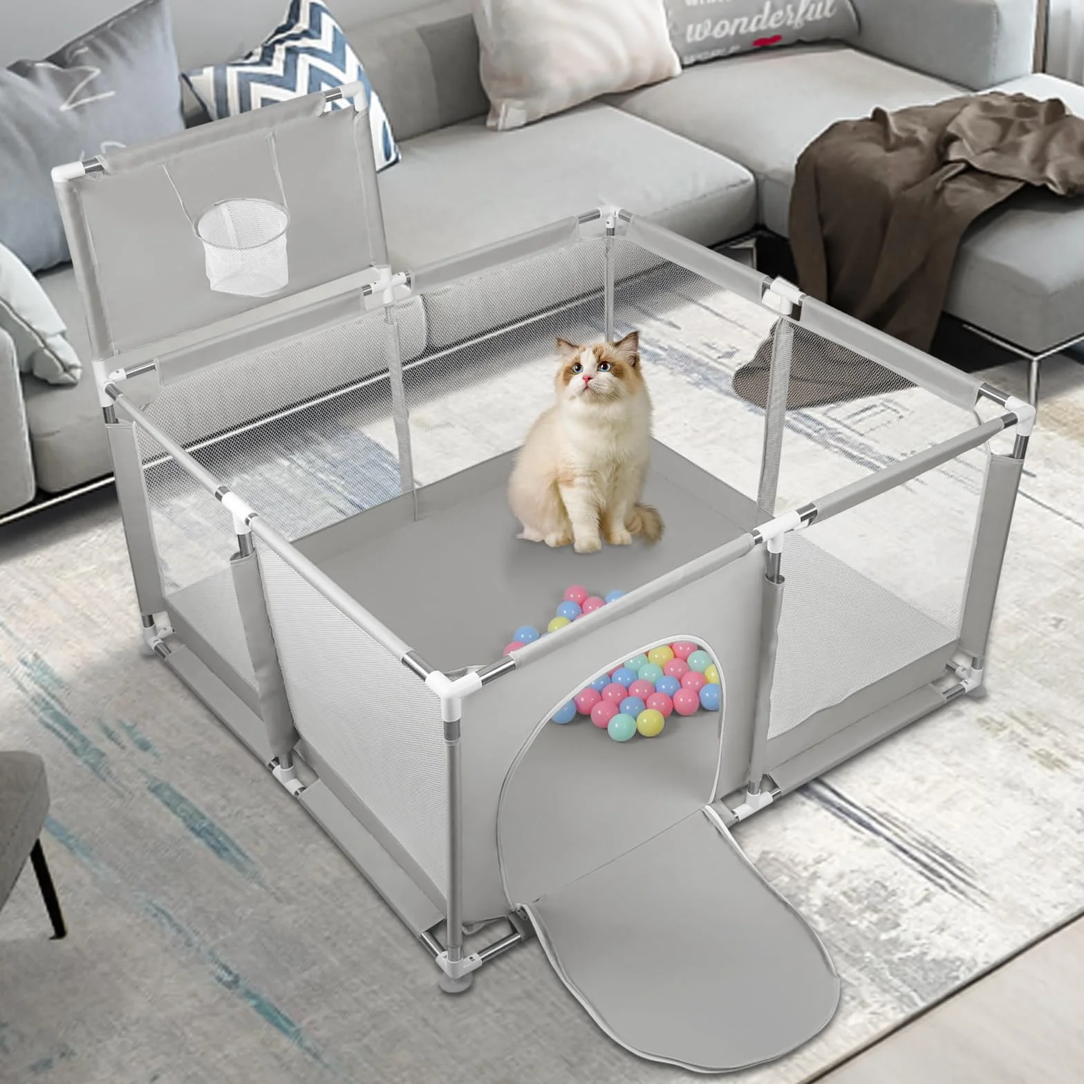 Parc Bébé en Tissu Oxford avec Tapis et Barrières 126x126x66 cm Gris Clair