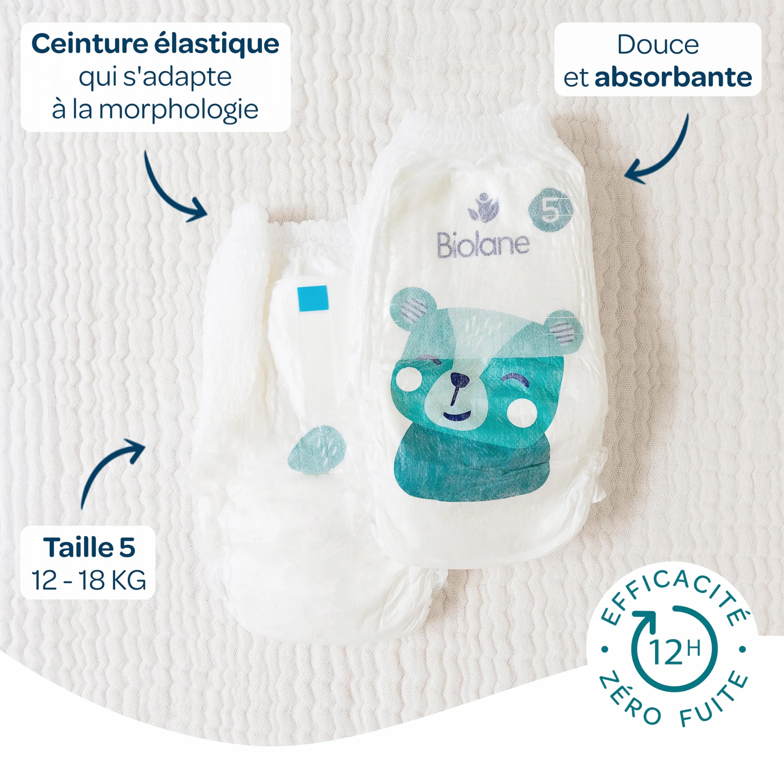 BIOLANE Couches Culottes Taille 5 (12-18kg) 120 Couches Pants Fabriquées en France