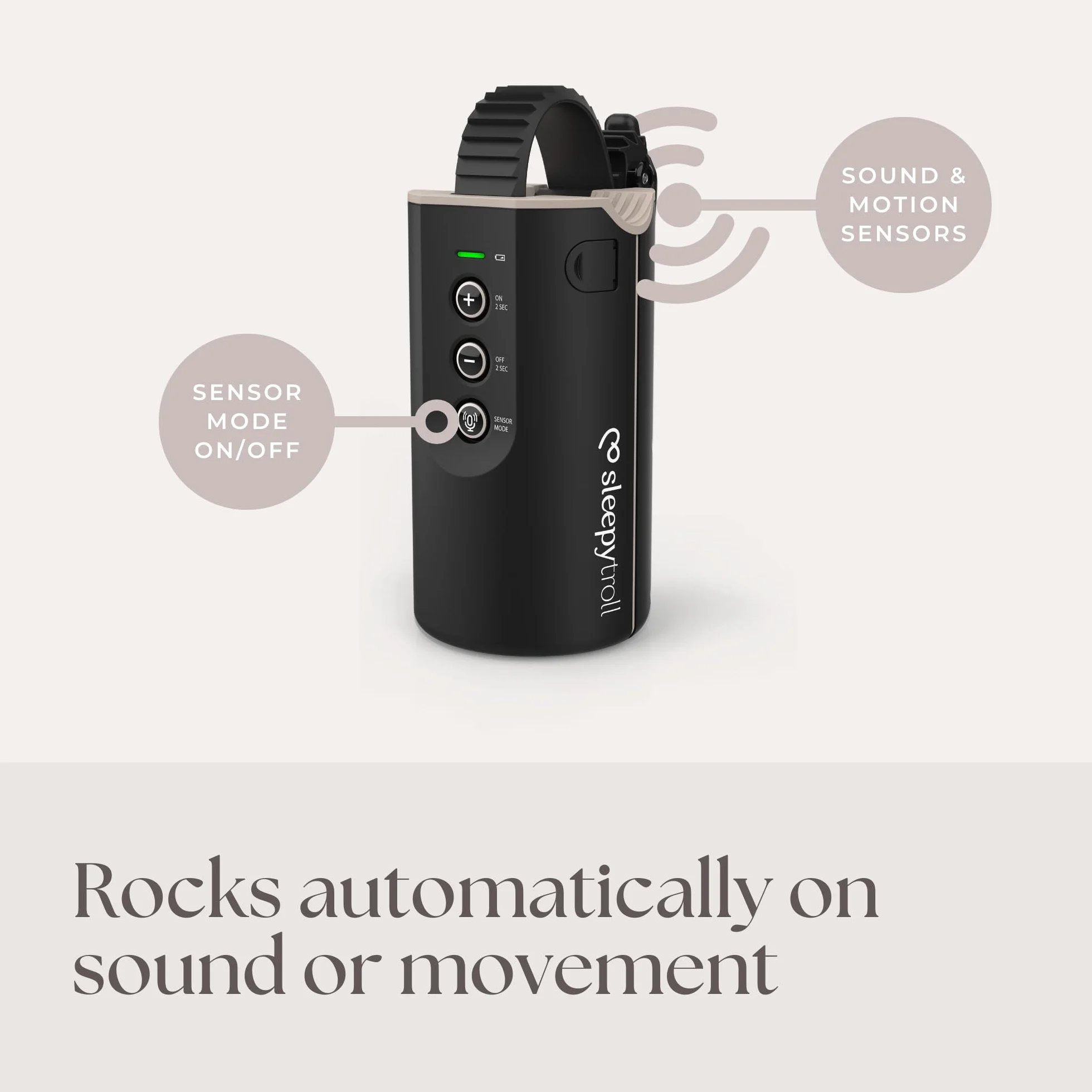 Sleepytroll Baby Rocker Gen2 Bascule rechargeable avec capteurs de mouvement et de son, contrôle par application, autonomie 12 h, certifié CE FCC