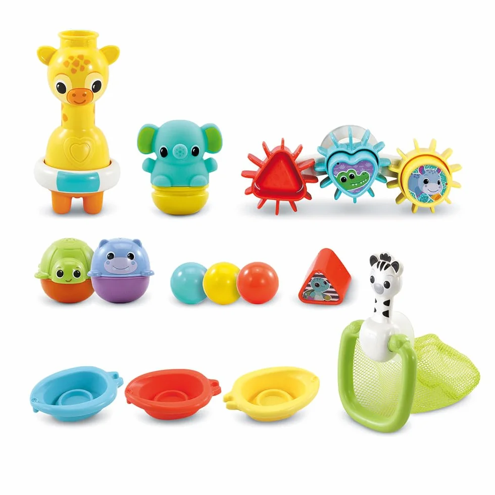 VTech Maxi-Coffret de Bain Multi Activité 15 Jouets de Bain Bébé Animaux Bateaux 3 Formes 3 Balles Filet de Rangement Cadeau Enfant 1 an