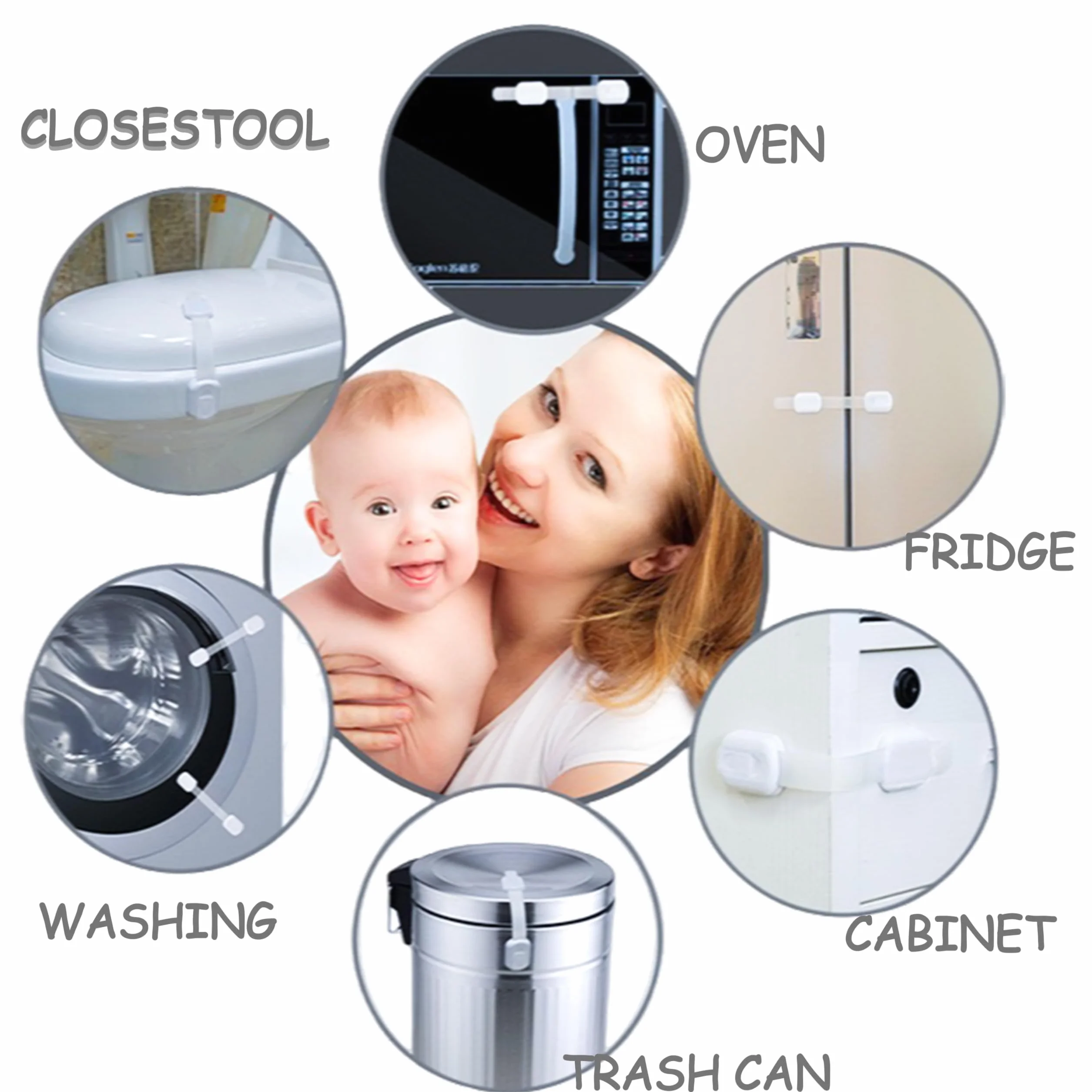 Lot de 10 verrous de placard sécurité enfants bébés tiroirs armoires longueur réglable blanc