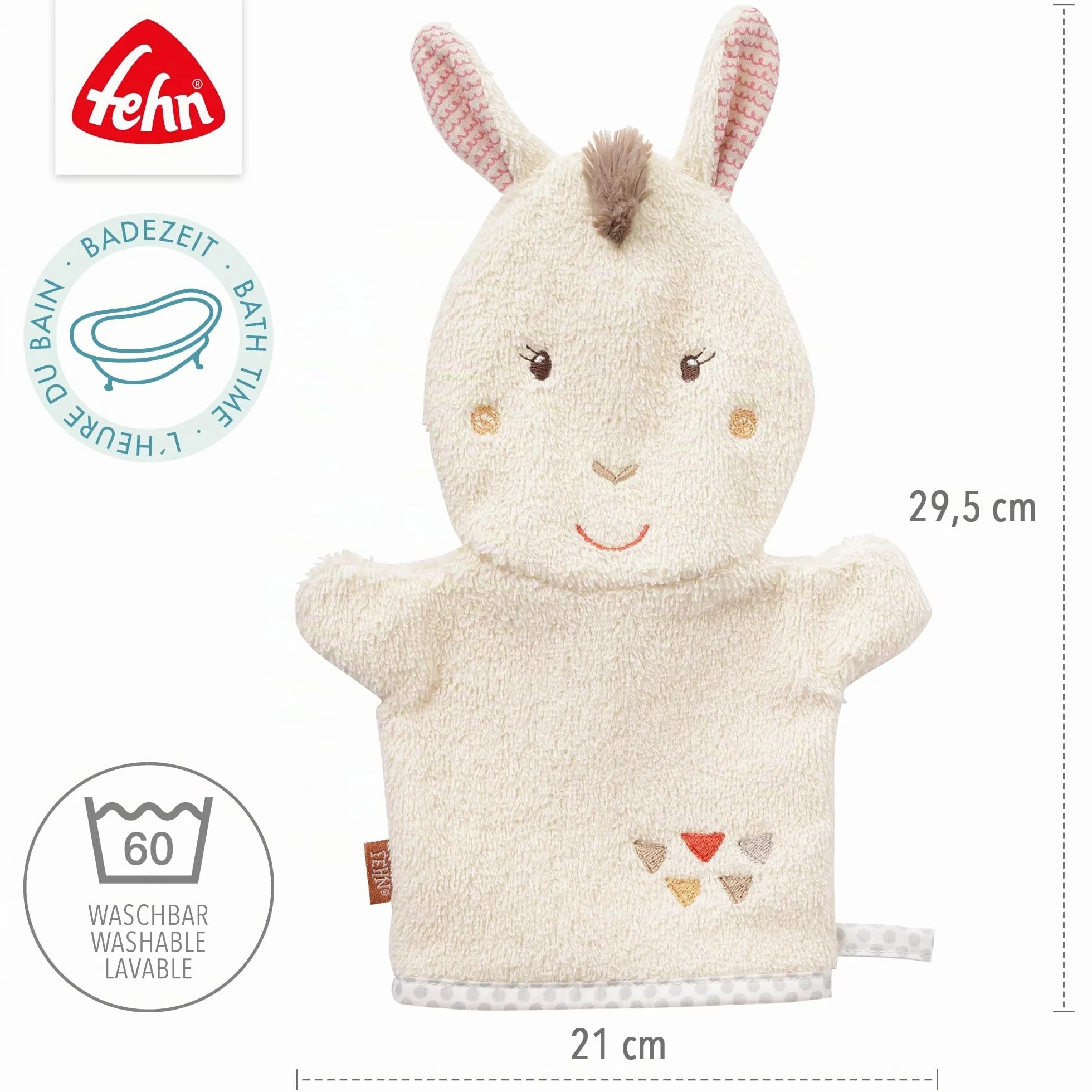 Fehn Gant de Toilette lama - Absorbant et Doux pour Bébés dès 0 Mois
