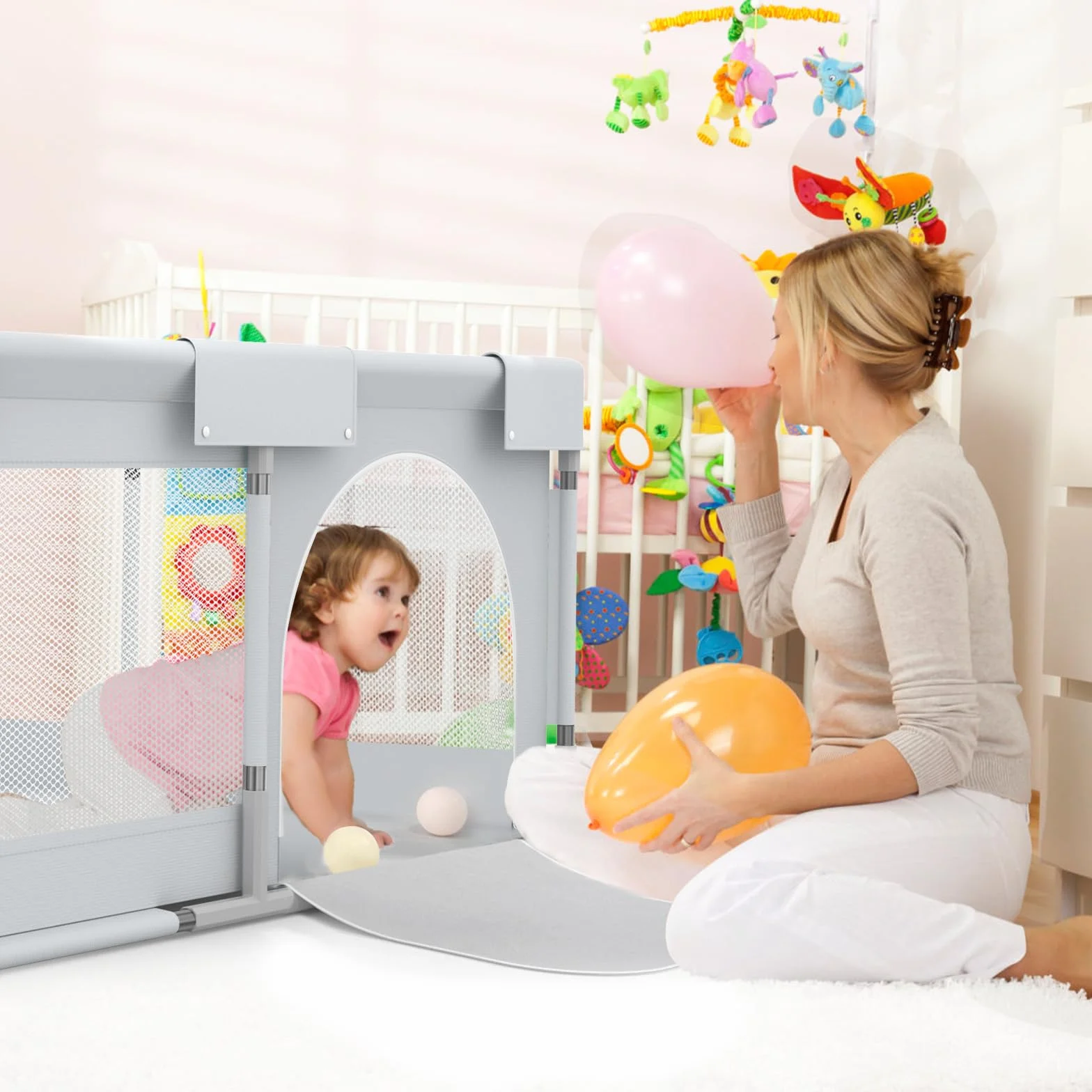 Parc Bébé 120x120cm Fodoss, Stable avec 4 Ventouses, Intérieur et Extérieur