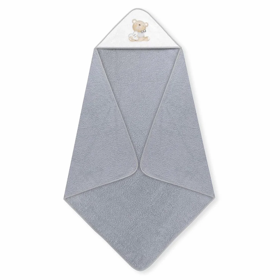 Interbaby Cape du Bain 400 GSM Coton Terry Love You Gris 100 x 100 cm