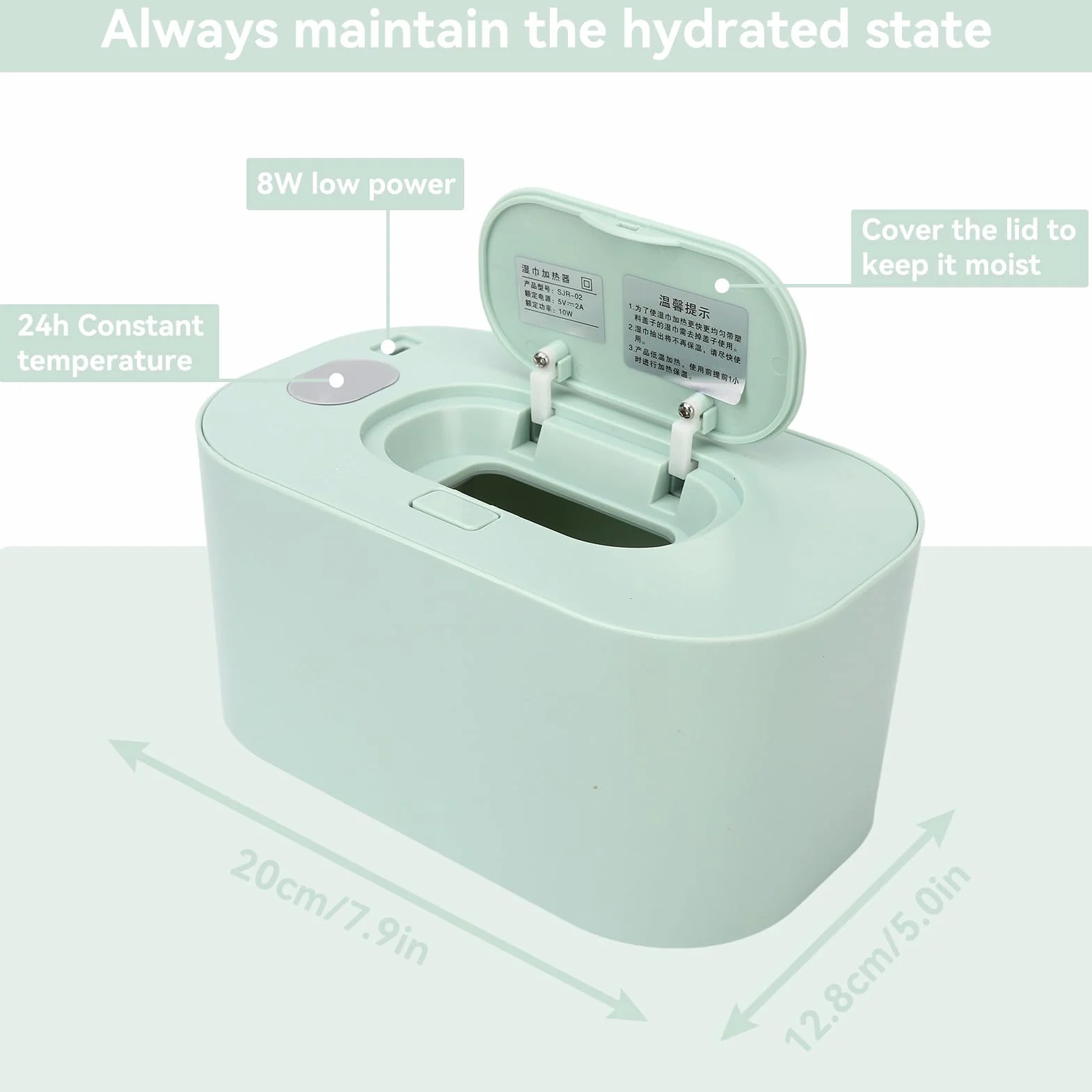 Lingettes Chauffantes Bébé, Boîte Portable Grande Capacité Thermostatique, Distributeur pour Maison, Vert