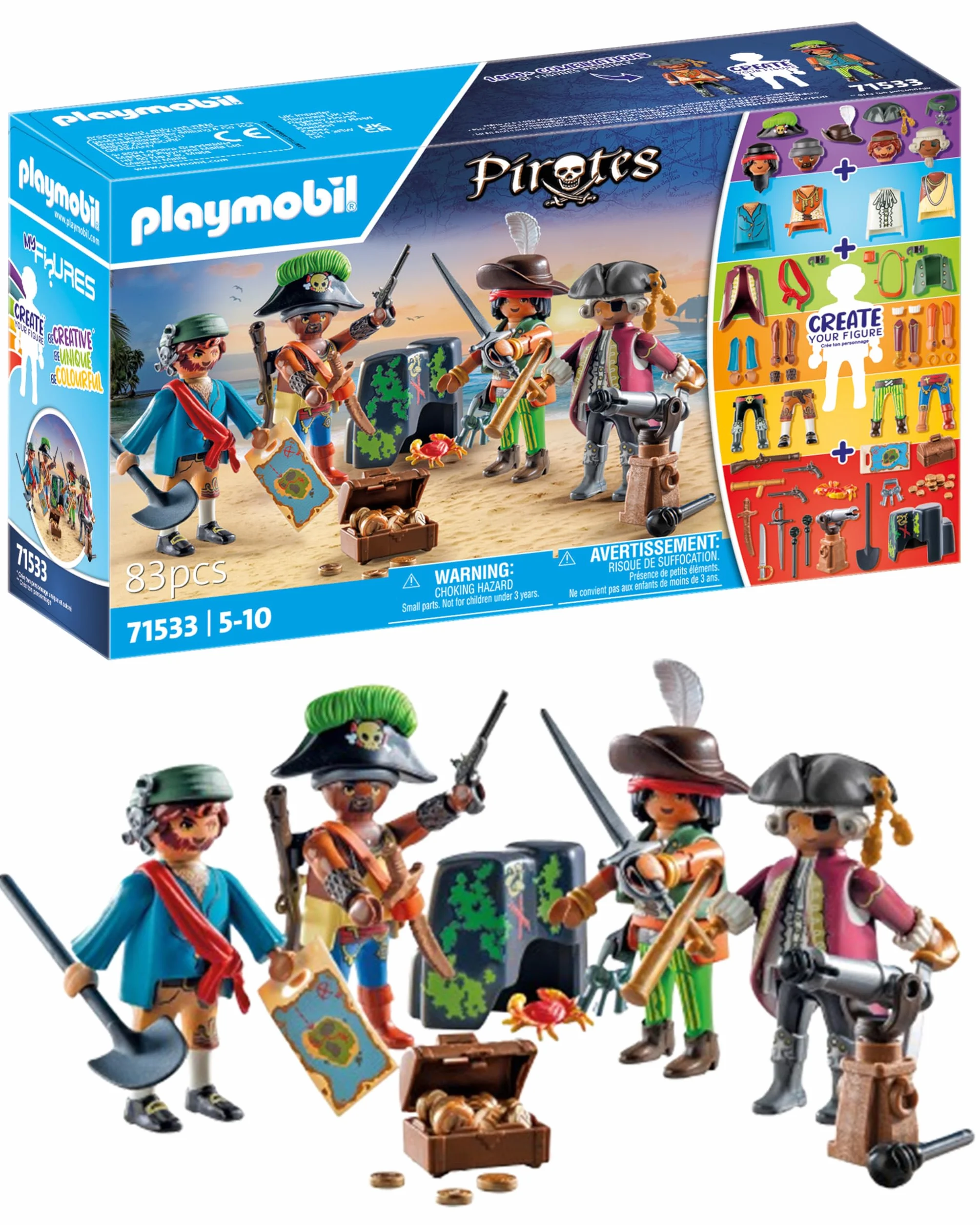 Playmobil 71533 MyFigures Pirates - Set de Personnages à Personnaliser - Chasse au trésor en mer