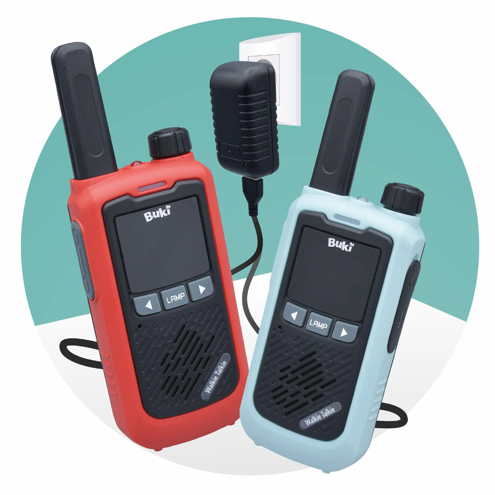 BUKI France Talkie-Walkie Rechargeable Longue Portée 5 km Lot de 2 16 Canaux Batteries Lithium