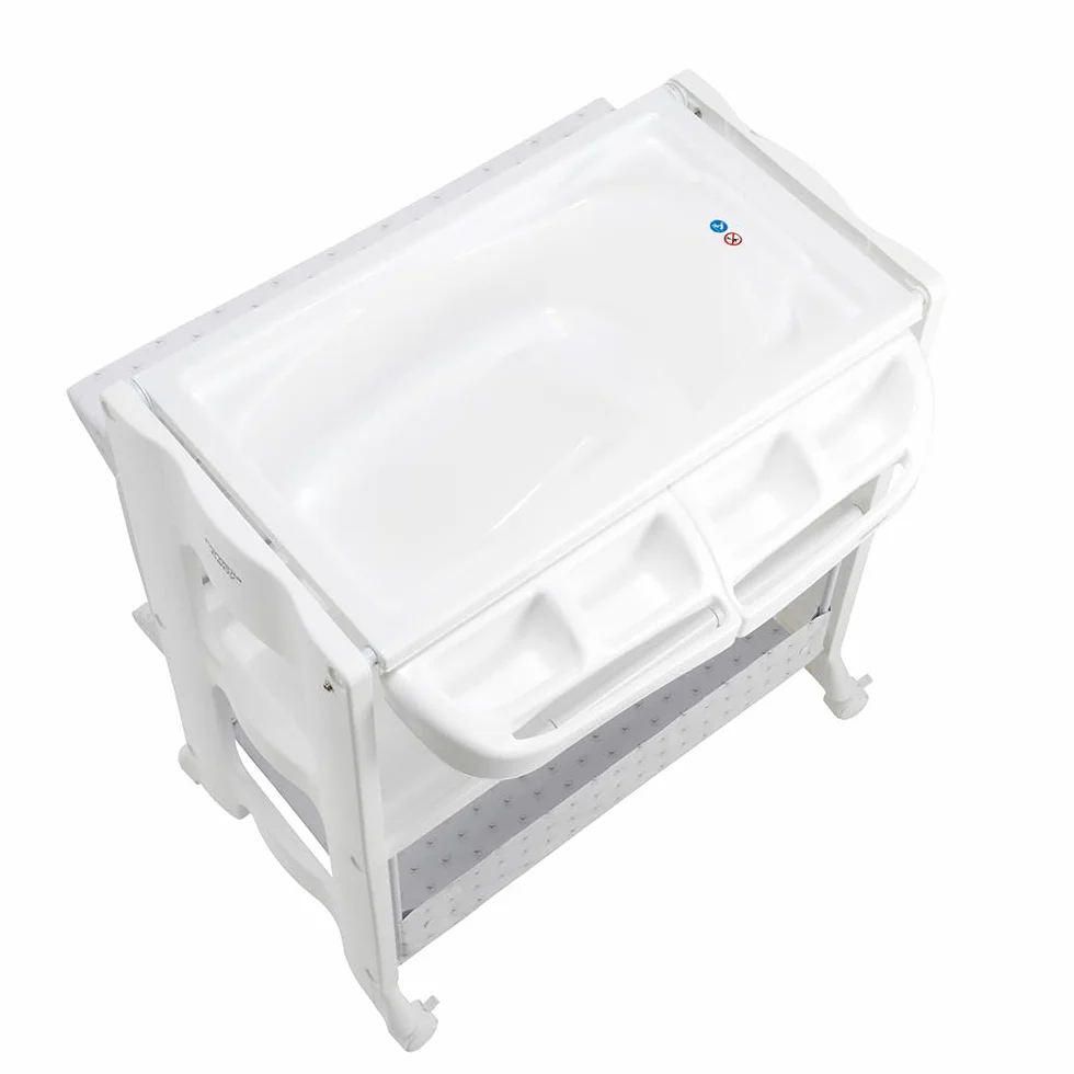 Table à Langer bébé Formula avec baignoire amovible, tuyau drainage, rangement et 4 roulettes