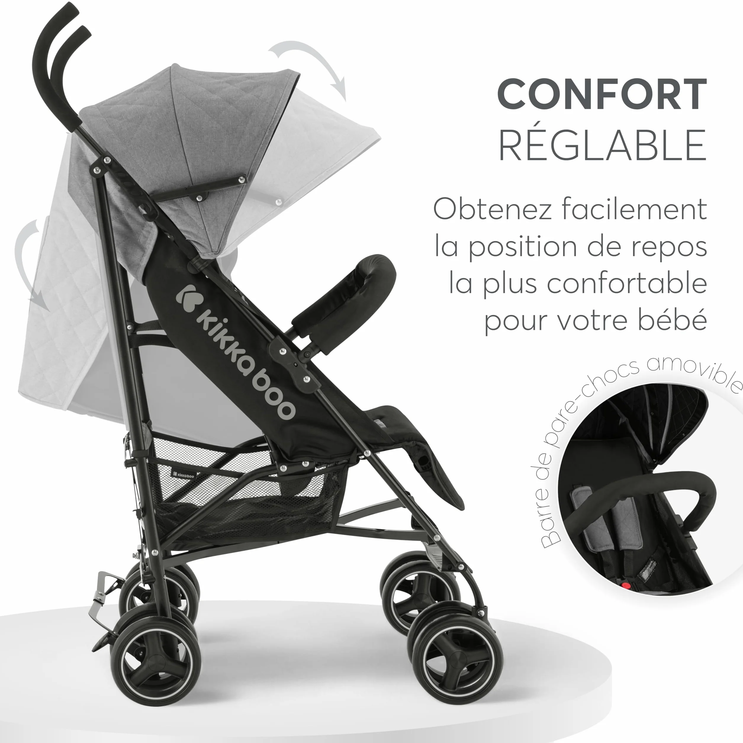 Poussette KikkaBoo BEETLE pliable compacte gris jusqu'à 22 kg