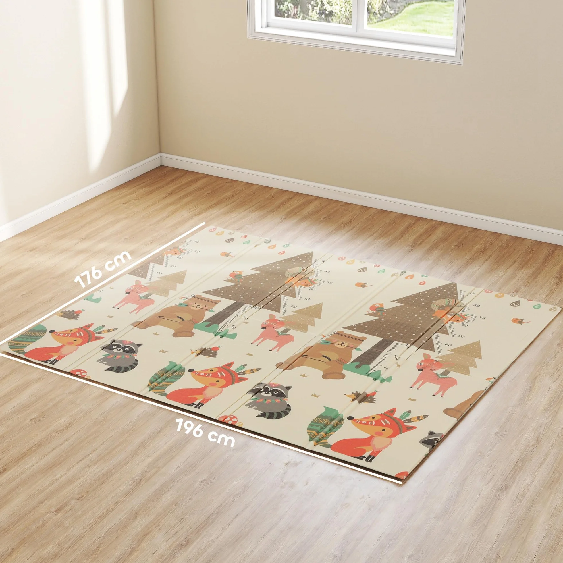 AIYAPLAY Tapis de jeu bébé pliable réversible 196 x 176 x 1,5 cm mousse épais antidérapant imperméable motif animaux