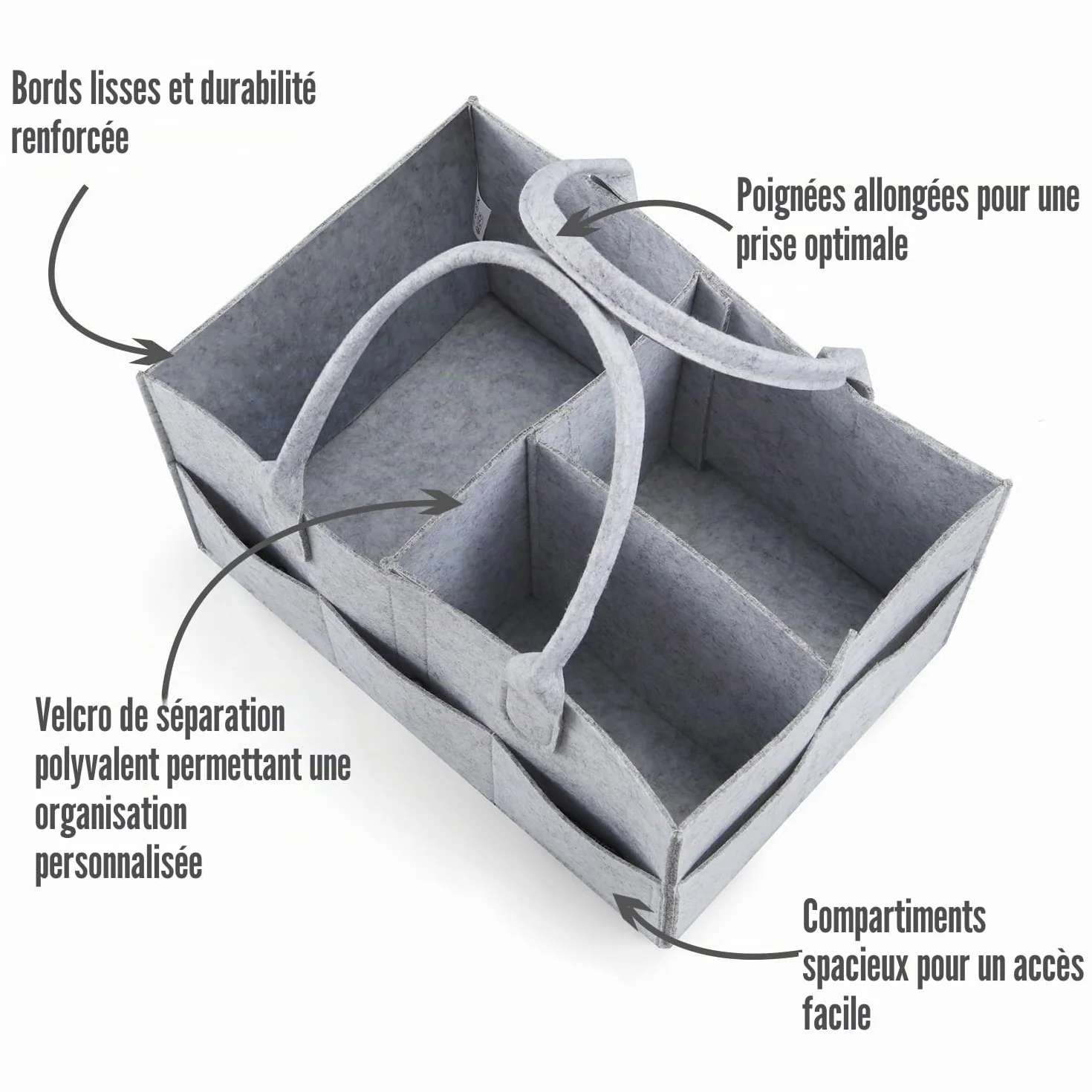 PandaEar Organisateur de Couches Portable, Panier de Rangement pour Bébé avec Compartiments pour Lingettes, Gris