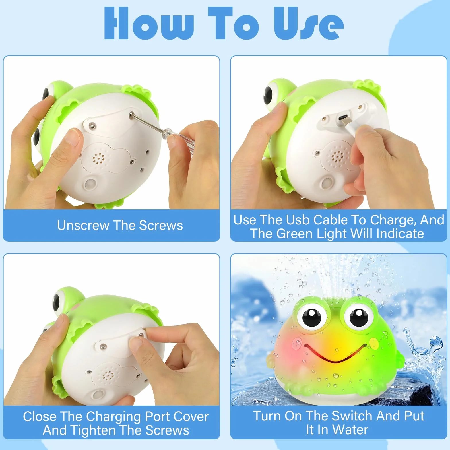 Withosent Grenouille Jouet Bain Bébé Rechargeable LED Induction Automatique Arroseur 1-6 Ans