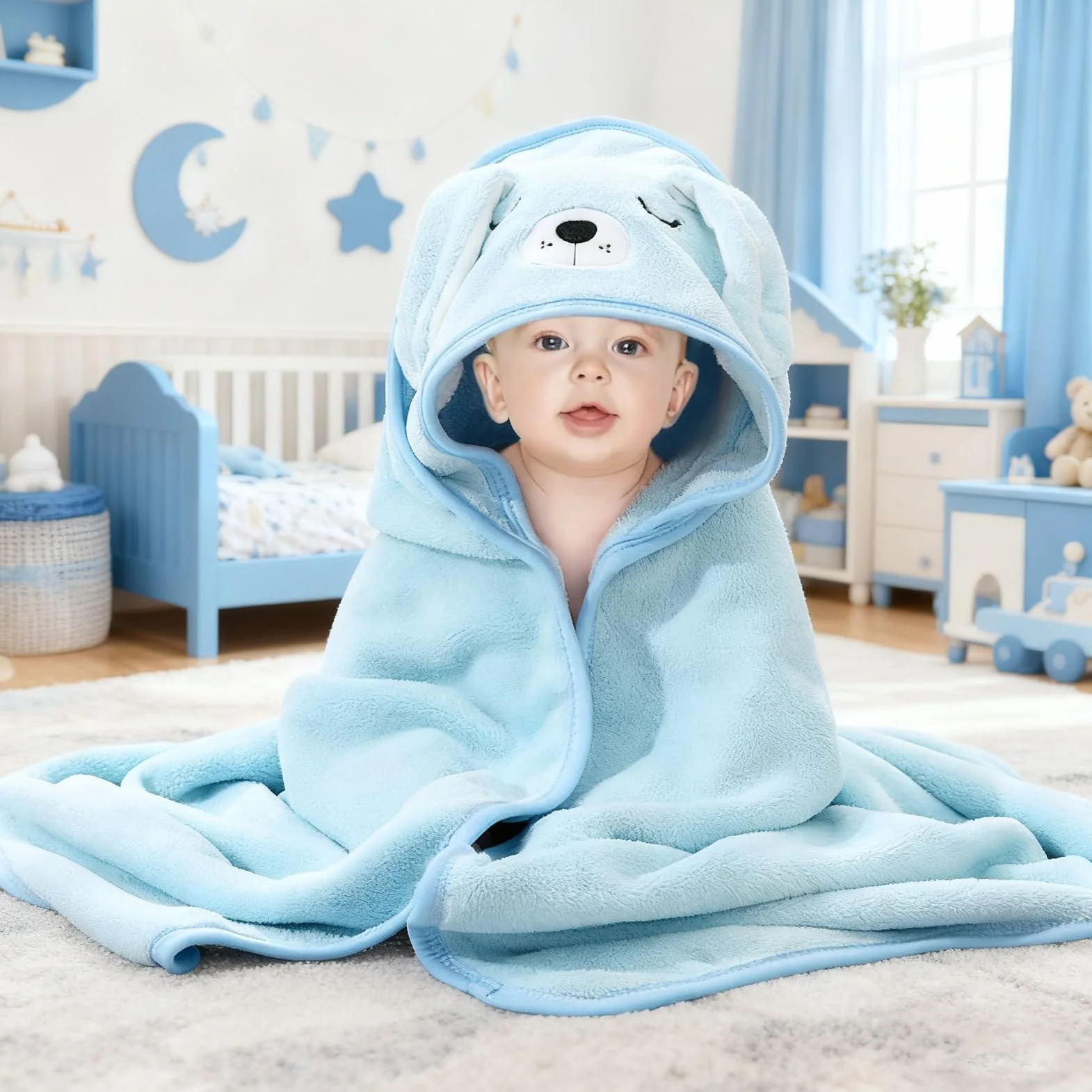 Serviette de Bain Capuche Bébé 80x80 cm Douce Absorption Rose Blanc Bleu