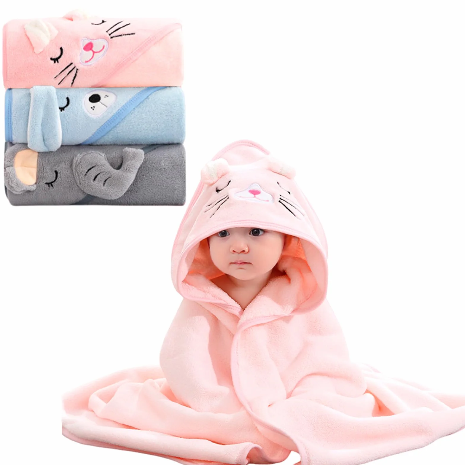 Serviette bébé capuche 80x80 cm lot de 3 douce absorbante poncho bain unisexe