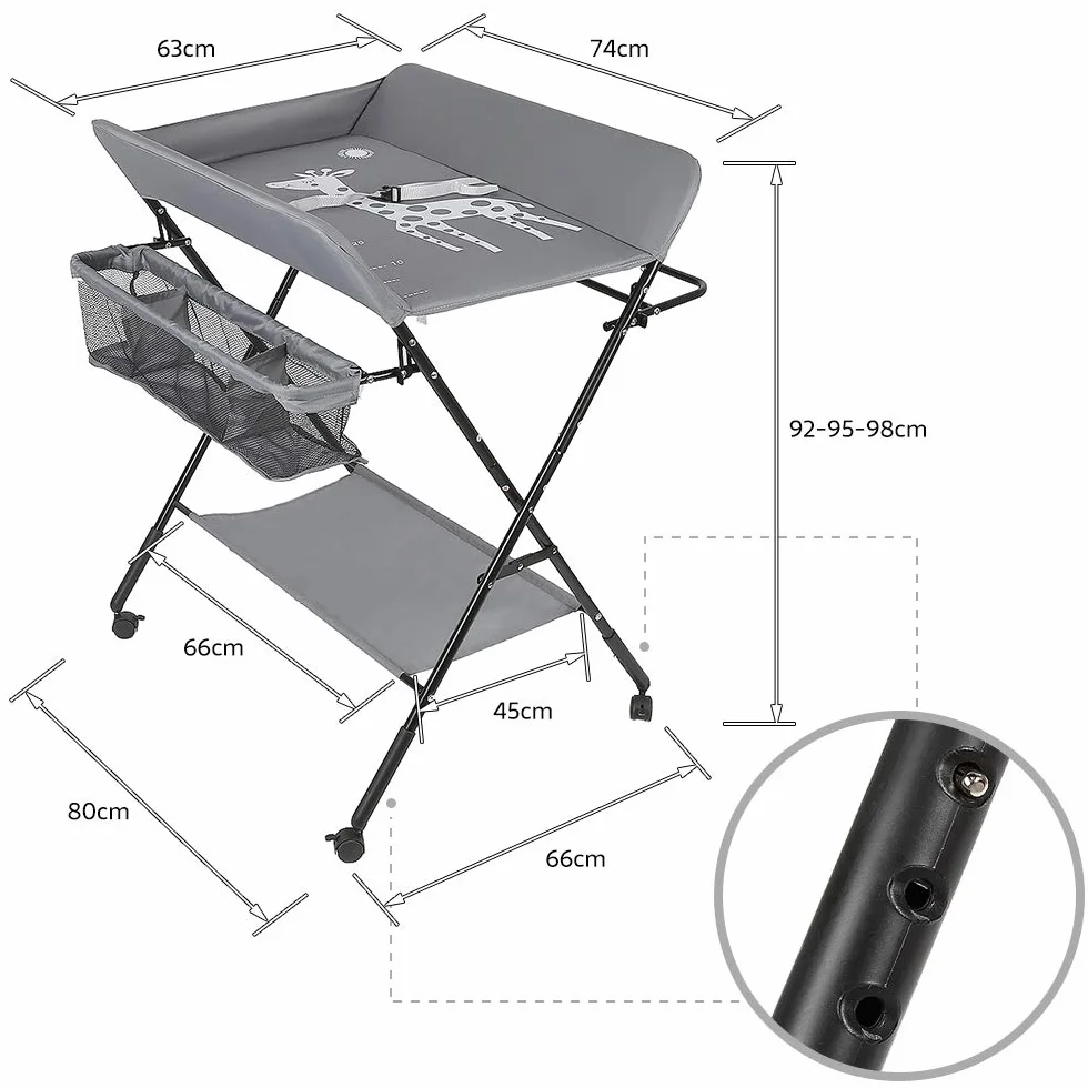 Table à langer pliante bébé avec panier rangement ceinture sécurité 4 roues frein réglable hauteur