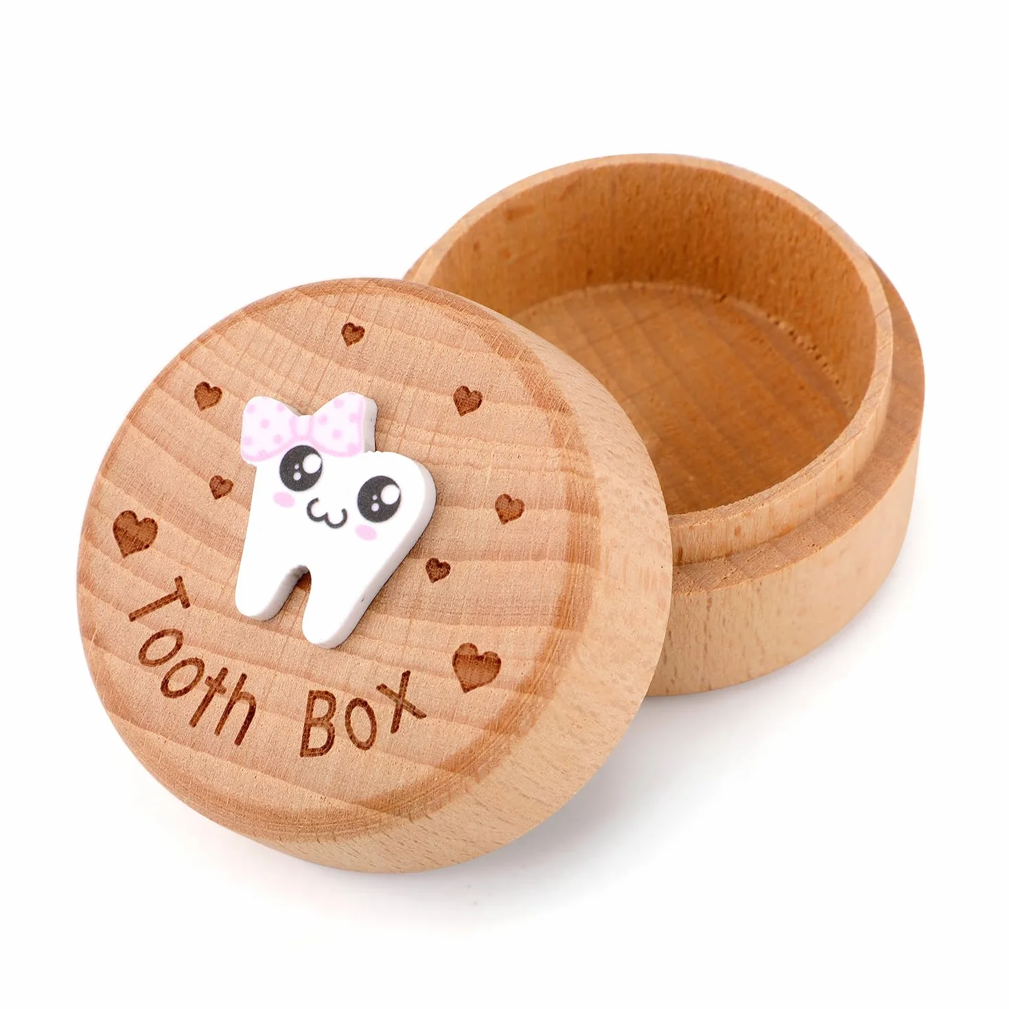 Boîte de Rangement de Dents Sculptées en 3D Bois, Support Souvenirs pour Enfants Cadeau (Filles)
