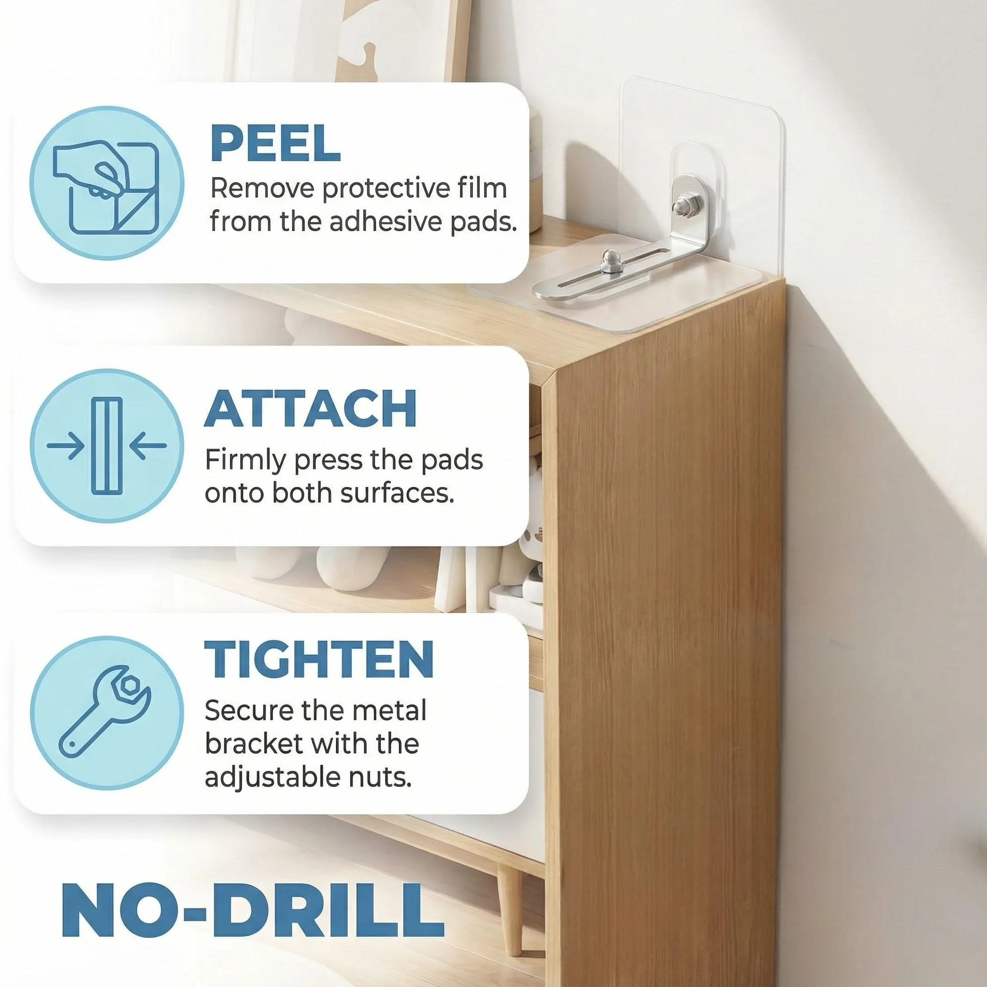 Ancrage de Sécurité de Meuble 4 Pièces Anti Basculement Sans Percage pour Protection Bébés Animaux Fixation Murale