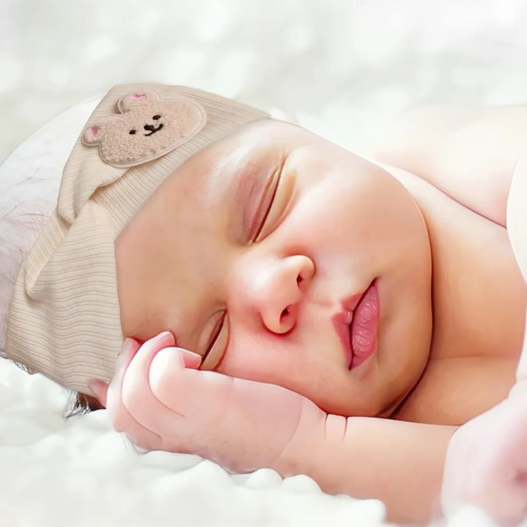 Baby Stirnband Blumen beige Eichhörnchen Kaninchen Kreuz gestrickt weich elastisch Mädchen