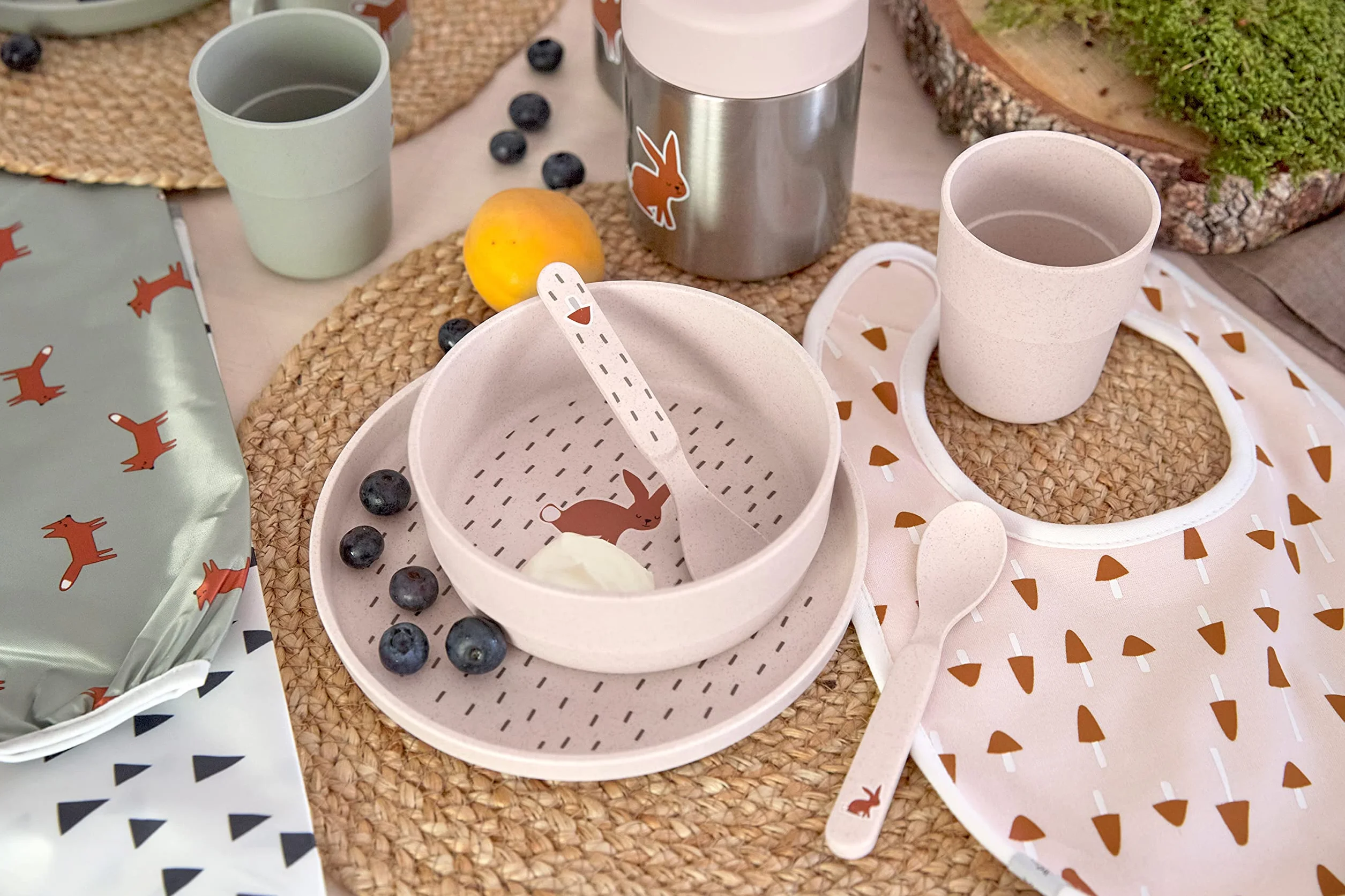 LÄSSIG Set de vaisselle enfants sans mélamine BPA Little Forest Rabbit lave-vaisselle micro-ondes