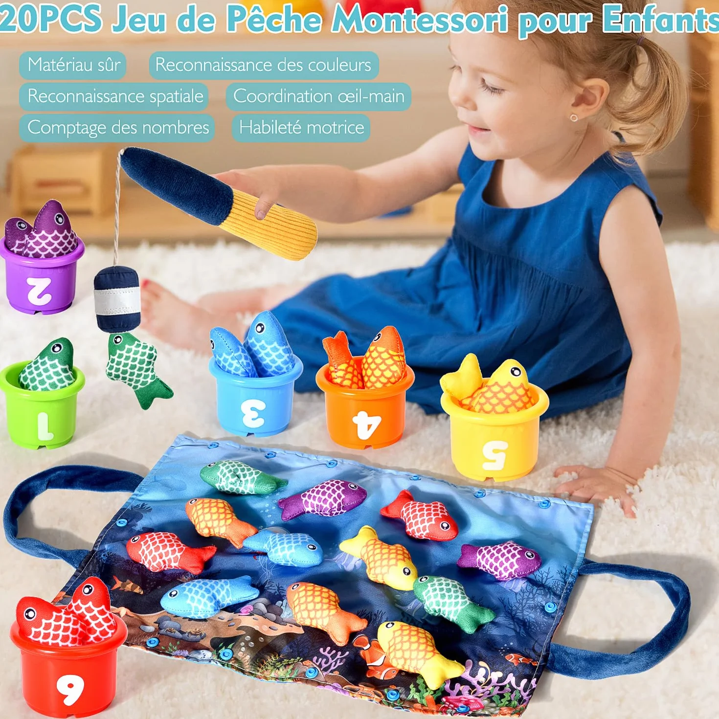 Jouet Bebe 1 an Montessori Peche a la Ligne Jeux Educatif Enfant 6-18 Mois Cadeau Fille Garcon 1-3 Ans