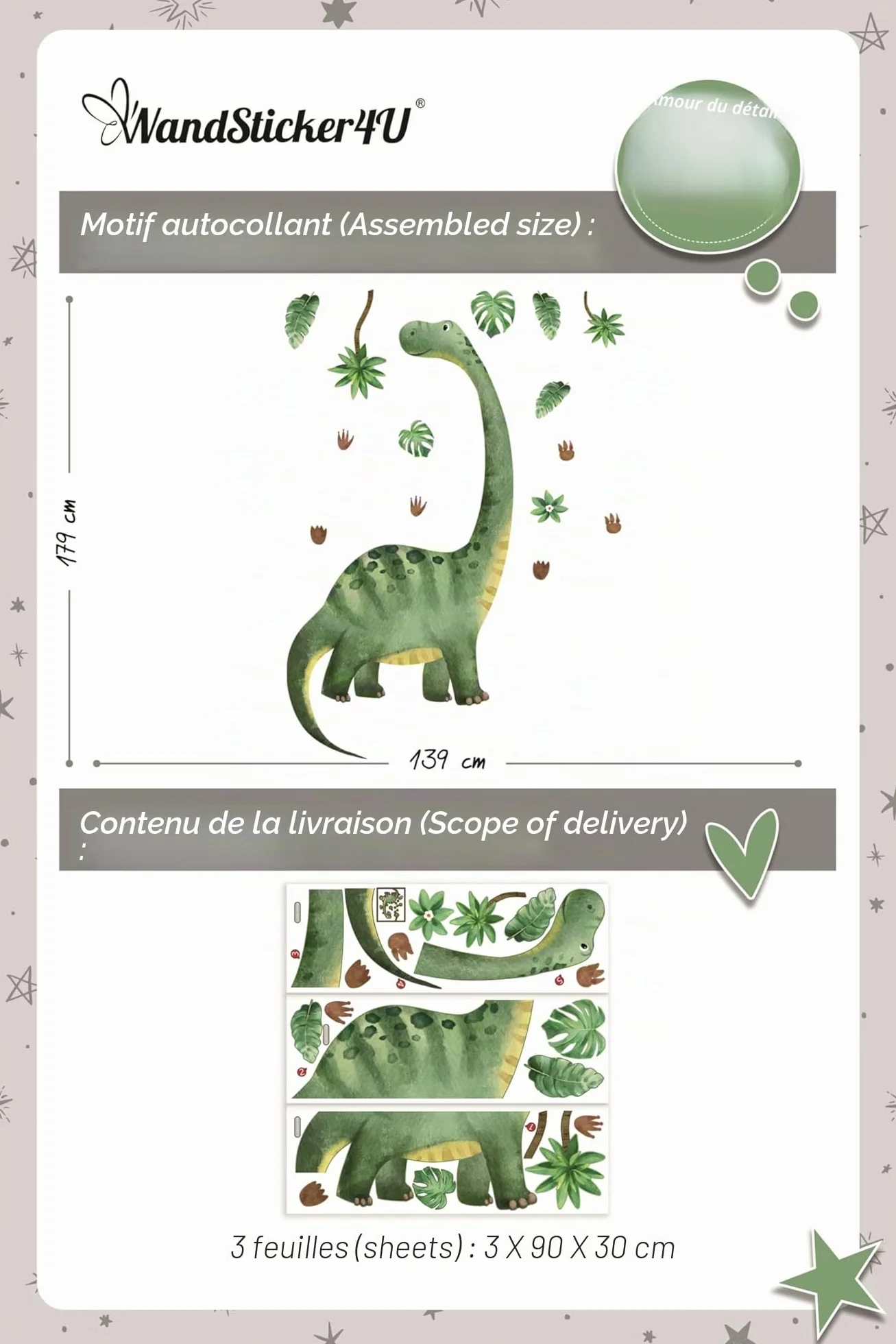 WandSticker4U® Autocollant mural dinosaure enfant 139x176 cm Déco murale chambre garçon fille