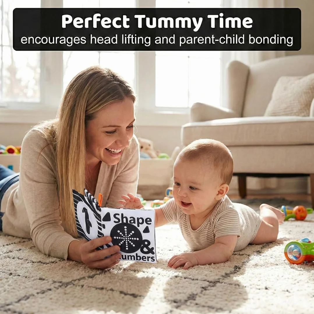Livre d'Éveil Noir et Blanc Bébé 0-12 Mois, Haut Contraste, Jouet Montessori Cadeau de Naissance