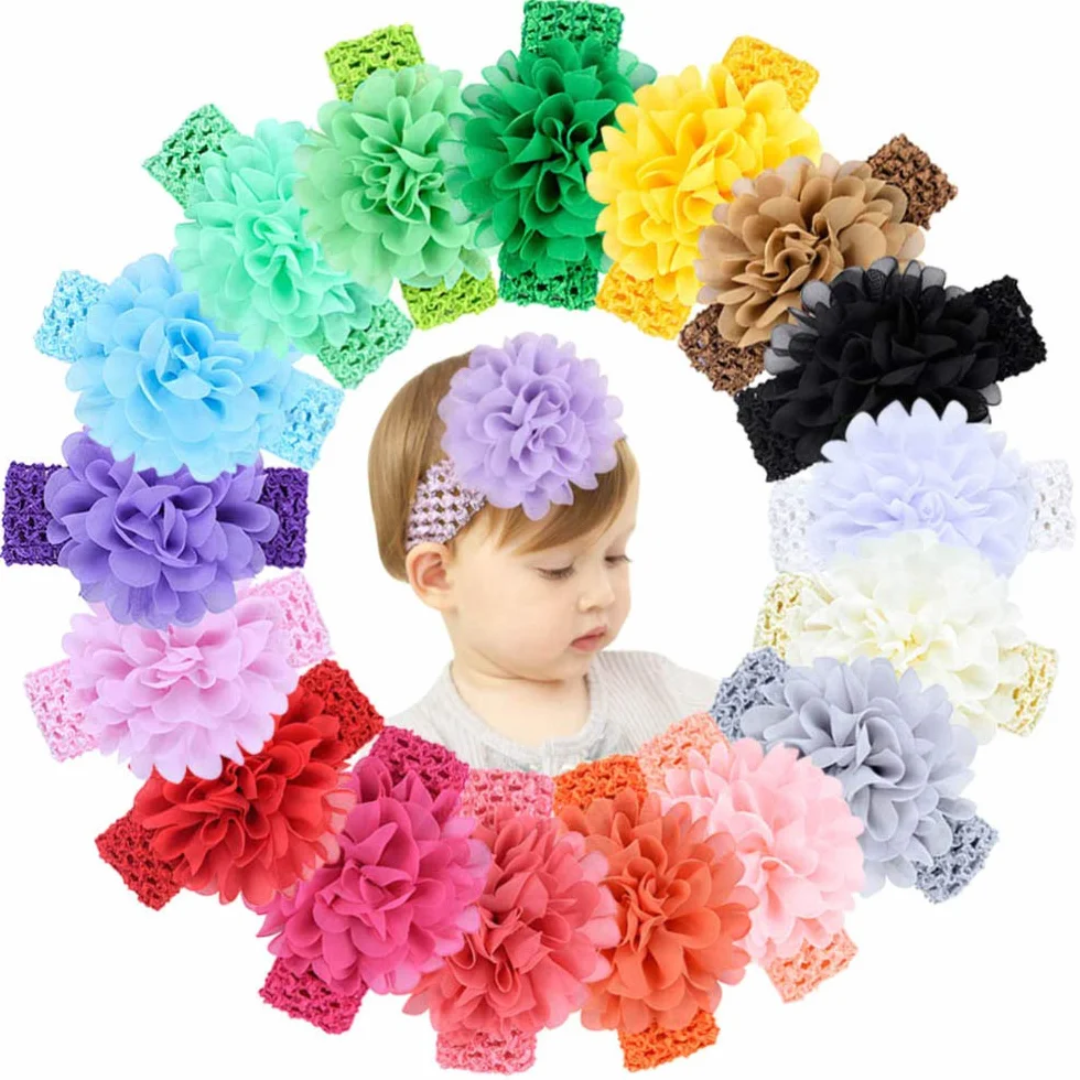 Bandeaux en Mousseline de Soie pour Bébés Filles 18 Pièces Accessoires Cheveux Élastiques Doux