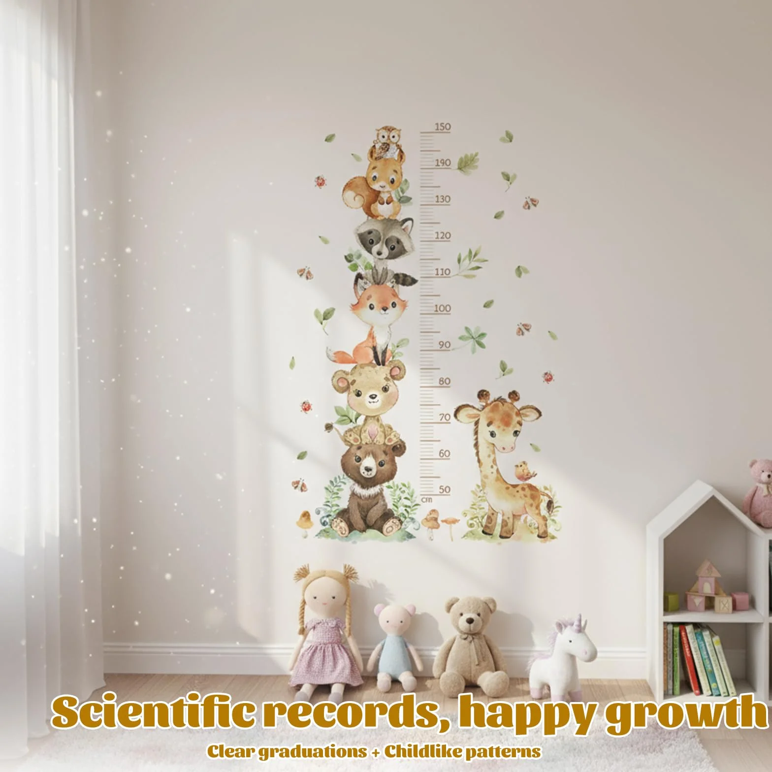 Stickers Muraux Animaux Forêt Règle Hauteur Enfant 50-150 cm