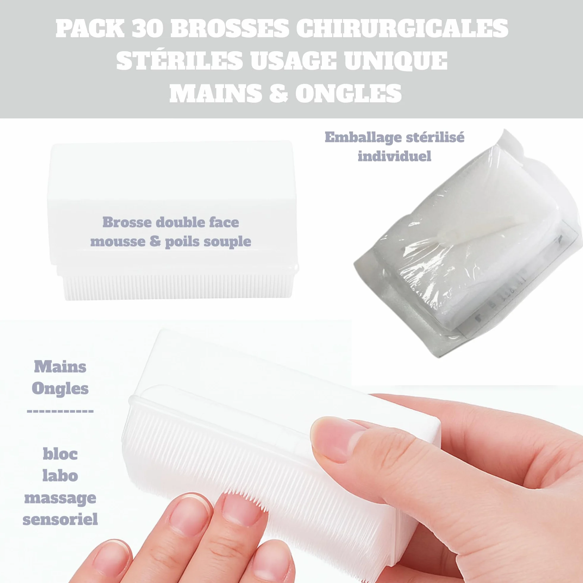 Brosse Chirurgicale Stérile Avec Cure-Ongle Double Face Thérapie Sensorielle Enfant Adulte Carton x 30